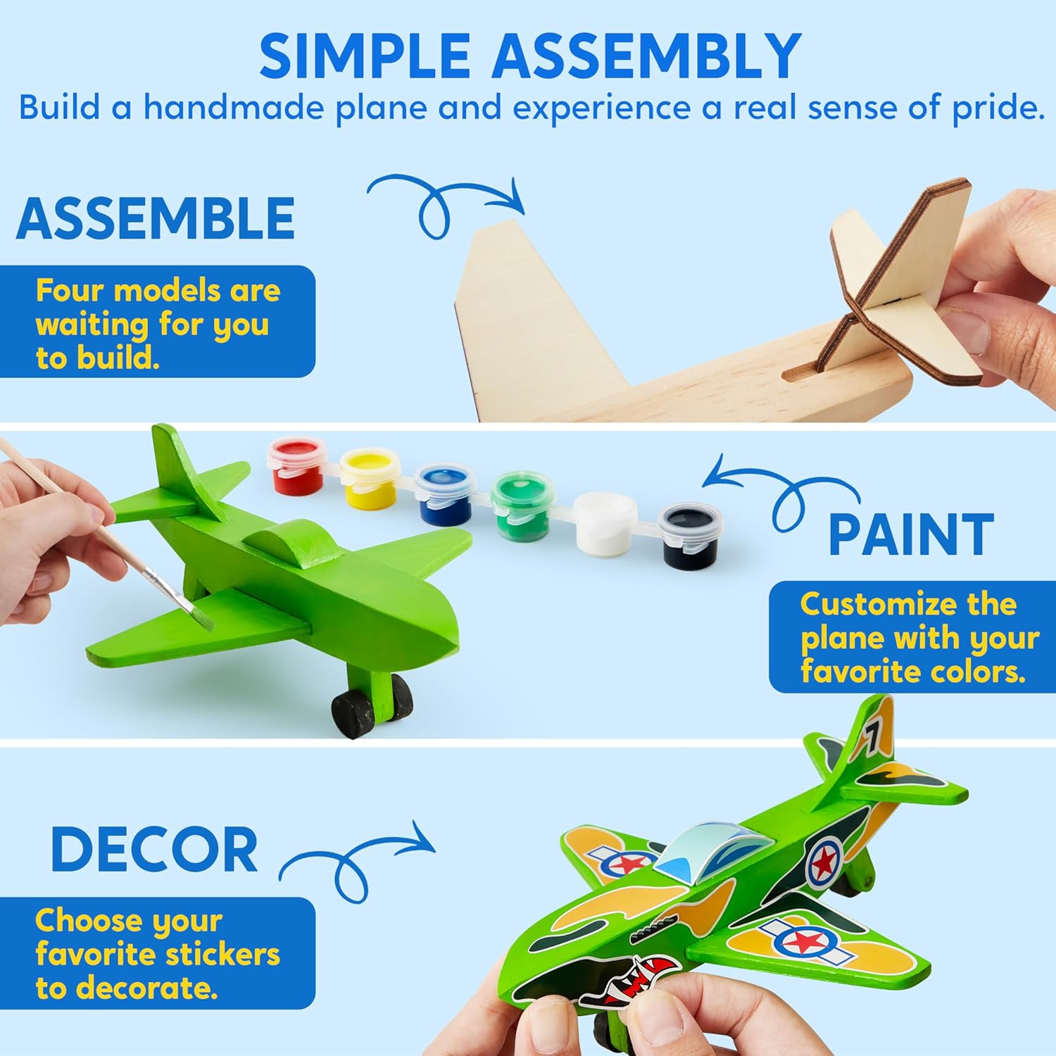 Detalle de Klever Kits 4PC Airplane Painting Kit: Create Your Own Wooden Aircrafts for Kids (Ages 6–12)