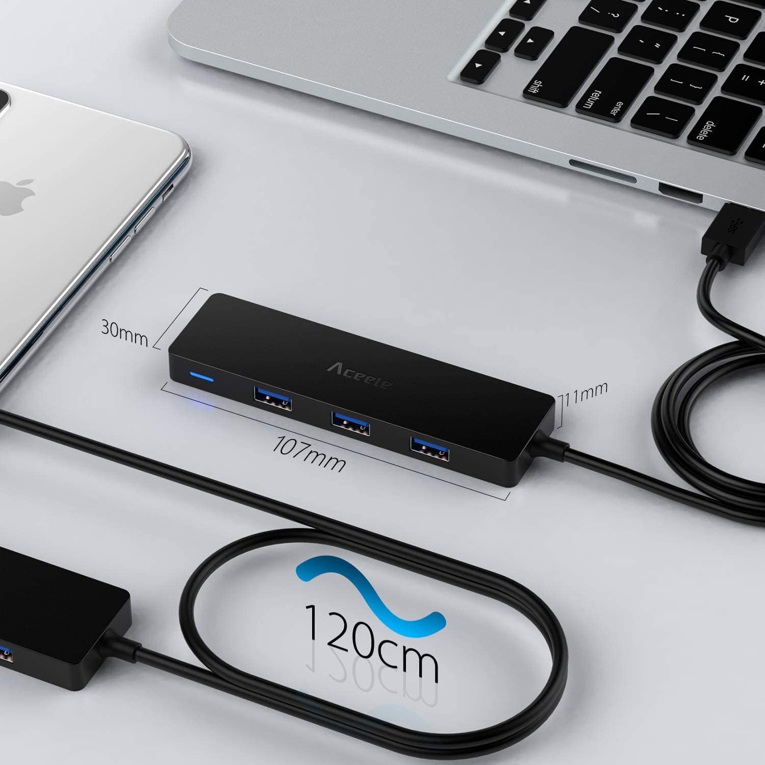 Thumbnail 2 de Aceele USB 3.0 4-Port Hub with 1.2m Extension cable – Ultra-Slim Multiport Expander