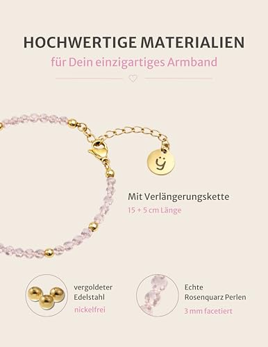 Thumbnail 4 de happymaker - Bracciale Quarzo Rosa Donna con perle naturali e accenti dorati, fatto a mano in Germania