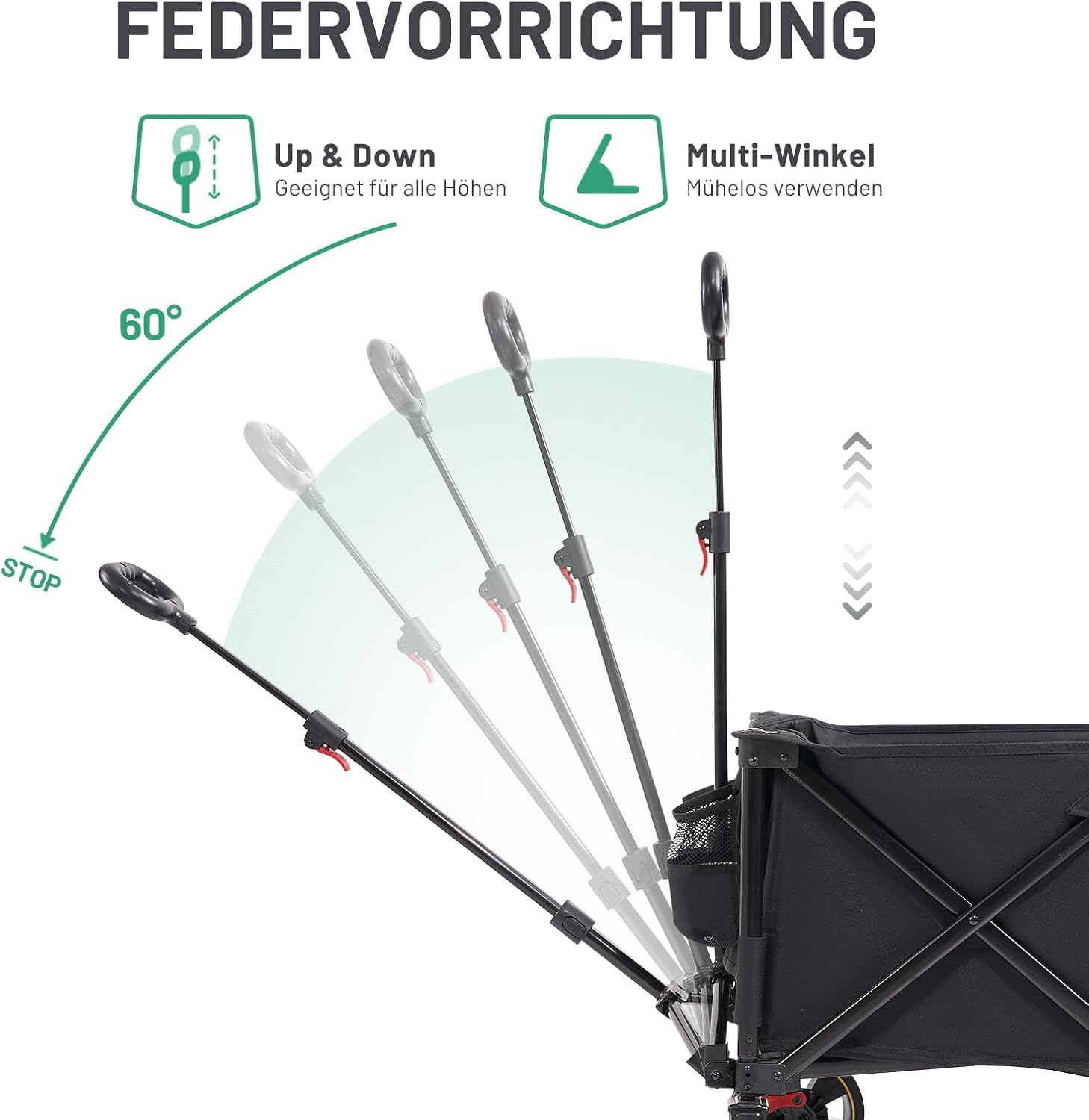 Thumbnail 6 de TIMBER RIDGE XXXL Faltbarer Transportwagen 300 L, 160 kg Tragfähigkeit, verstellbarer Griff, Netz als Fallschutz, Getränkehalter, Bremse – Schwarz