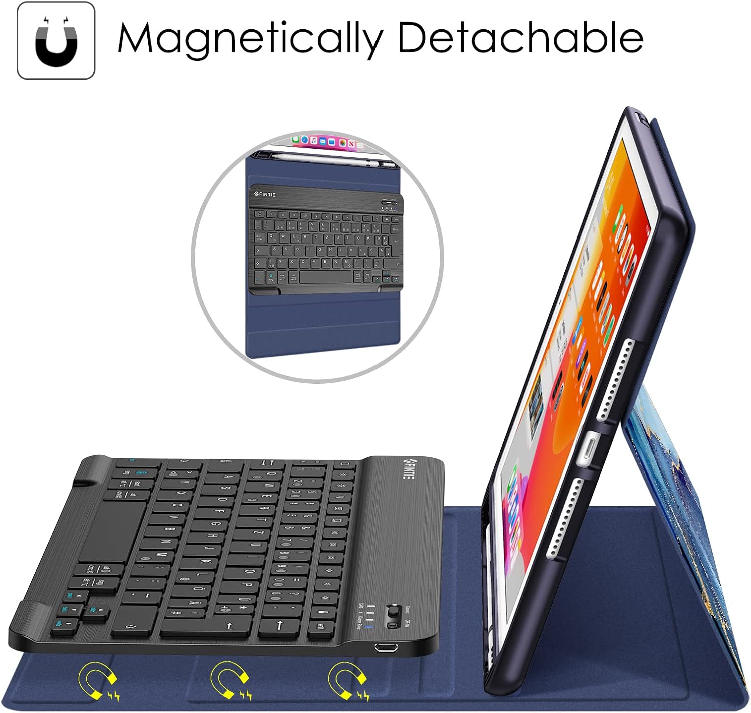 Detalle de FINTIE Hülle mit Tastatur für iPad 10,2 Zoll (9./8./7. Gen) – Ocean Marble