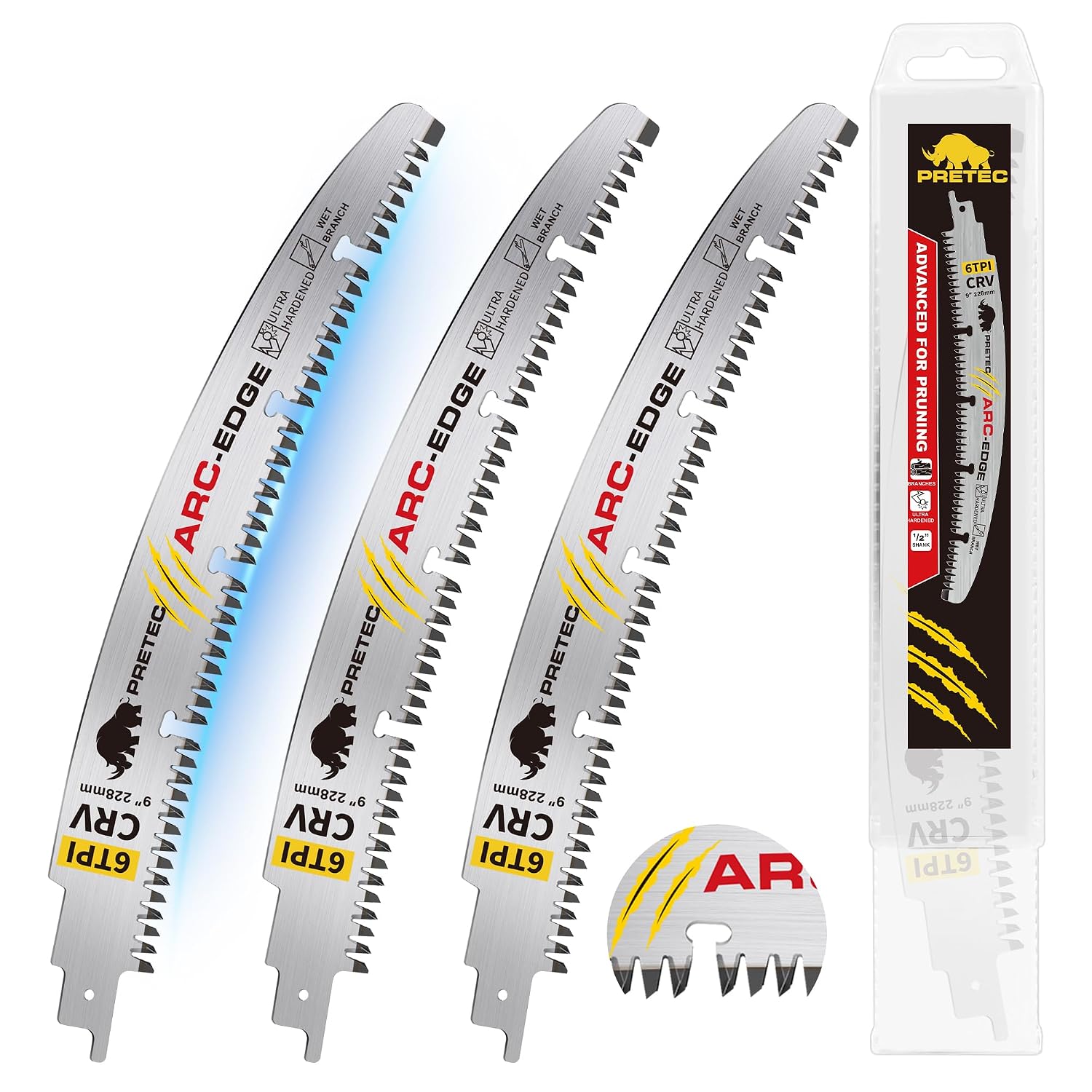 Detalle de PRETEC Arc Edge 9-Inch Reciprocating Saw Blades, 6 TPI, 3-Pack