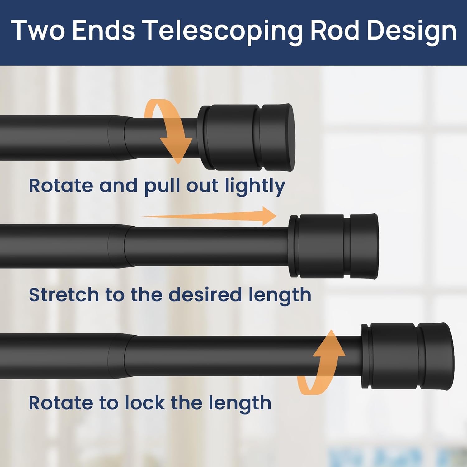 Thumbnail 3 de Matte Black Curtain Poles 70–335cm adjustable rod