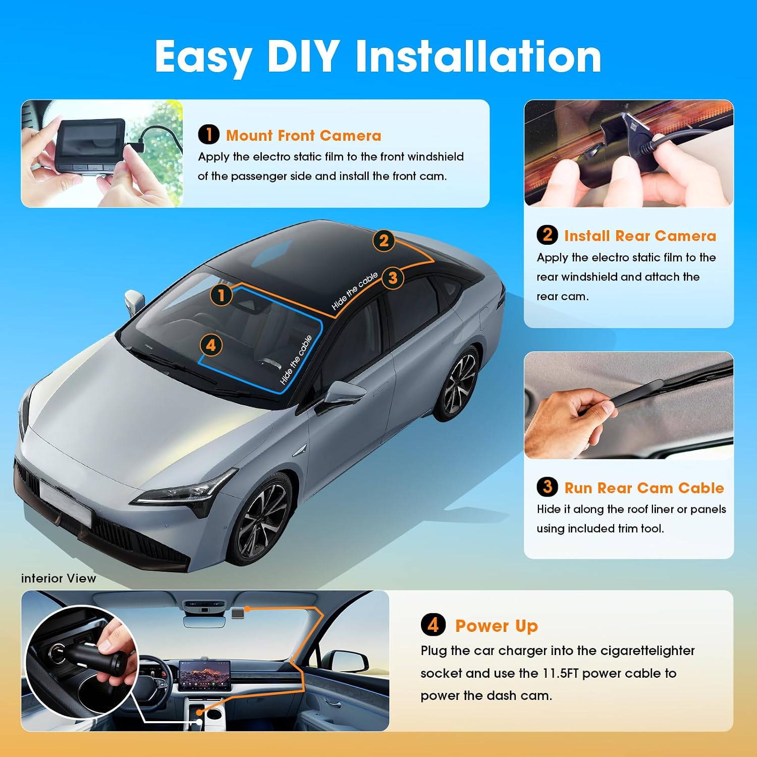 Thumbnail 5 de DDPAI Z60 4K Dash Cam Front & Rear with 32GB eMMC, 64GB Card Included, 5GHz WiFi, GPS, and AI Night Vision