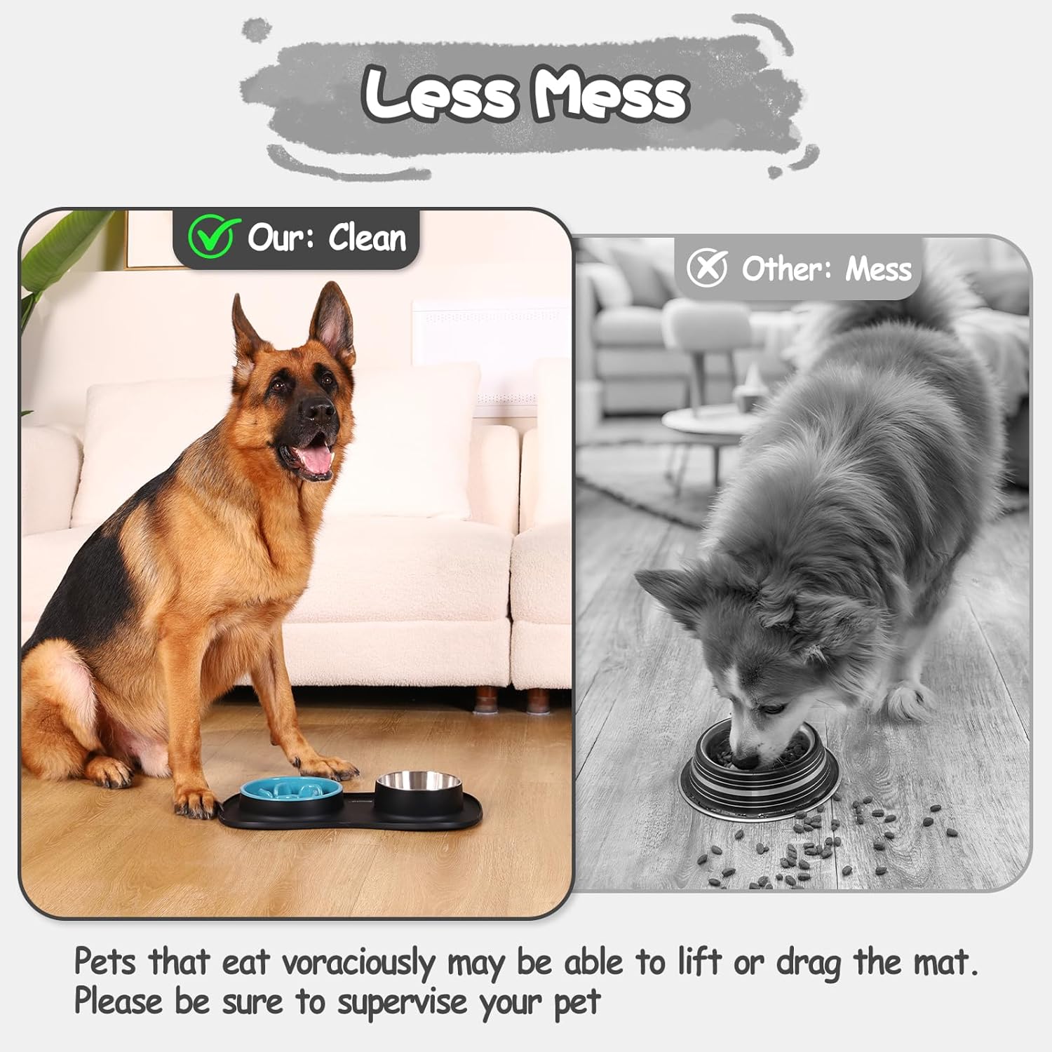 Thumbnail 3 de MateeyLife Dog Bowl Slow Feeder Set 3 in 1 (Stainless Steel Bowls & Non-Spill Silicone Mat)