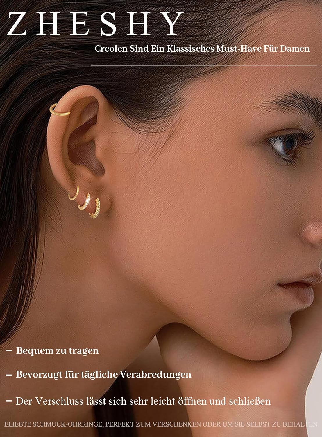 Detalle 2 de ZHESHY Gold Ohrringe Set 3 Paar