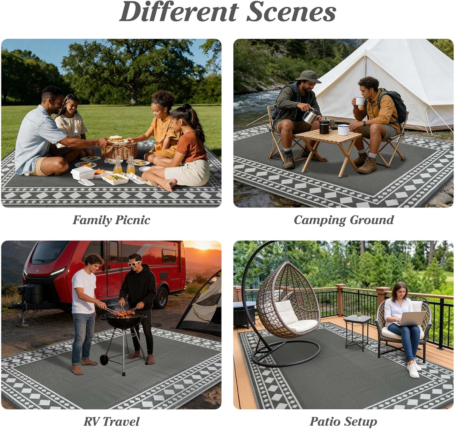 Thumbnail 5 de Homcomodar 180x270cm Waterproof Outdoor Rug (Grey) – Reversible UV-Resistant Plastic Patio Mat