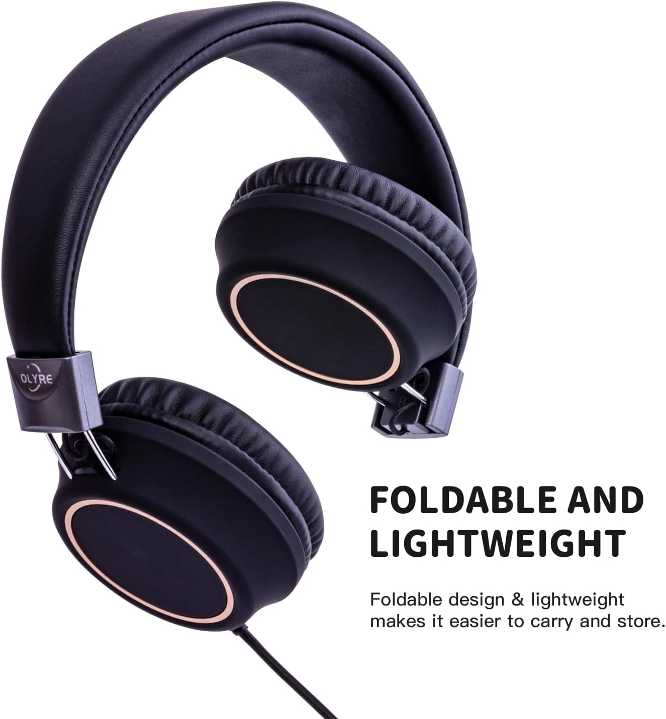 Detalle de Olyre Kids Headphones Wired with Microphone, 3.5mm Jack, Lightweight Foldable, Black