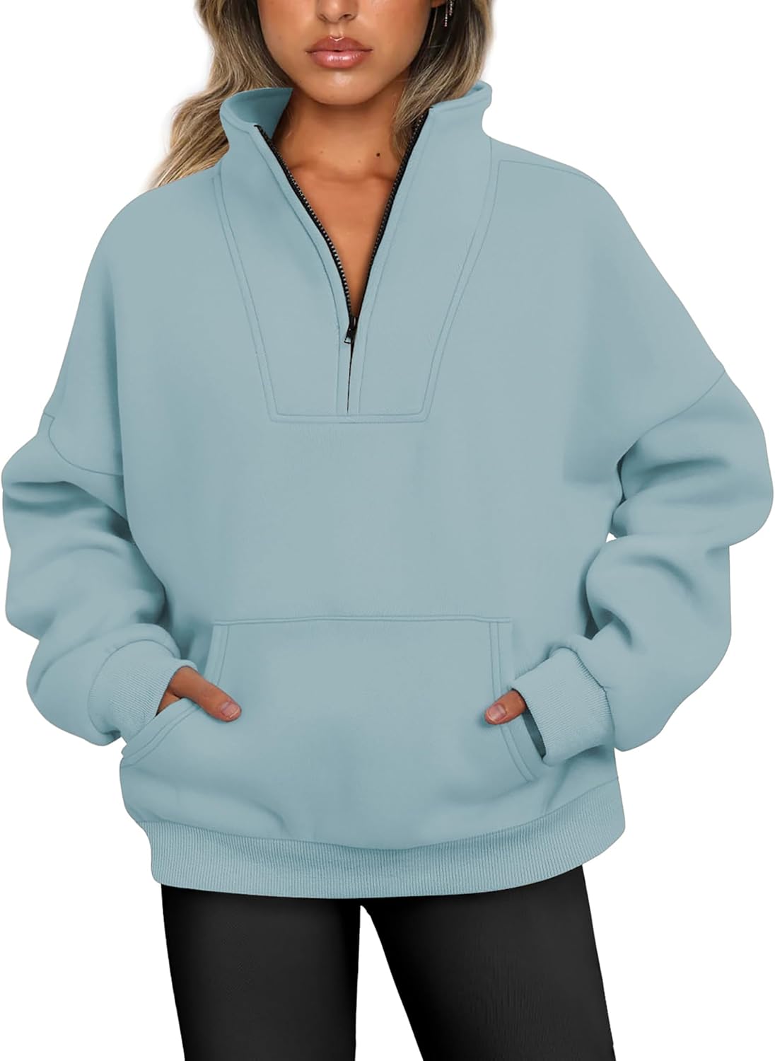 Thumbnail 5 de Jhsnjnr Damen Half Zip Sweatshirt mit Fleece-Innenfutter – Oversized Stehkragenpullover ohne Kapuze