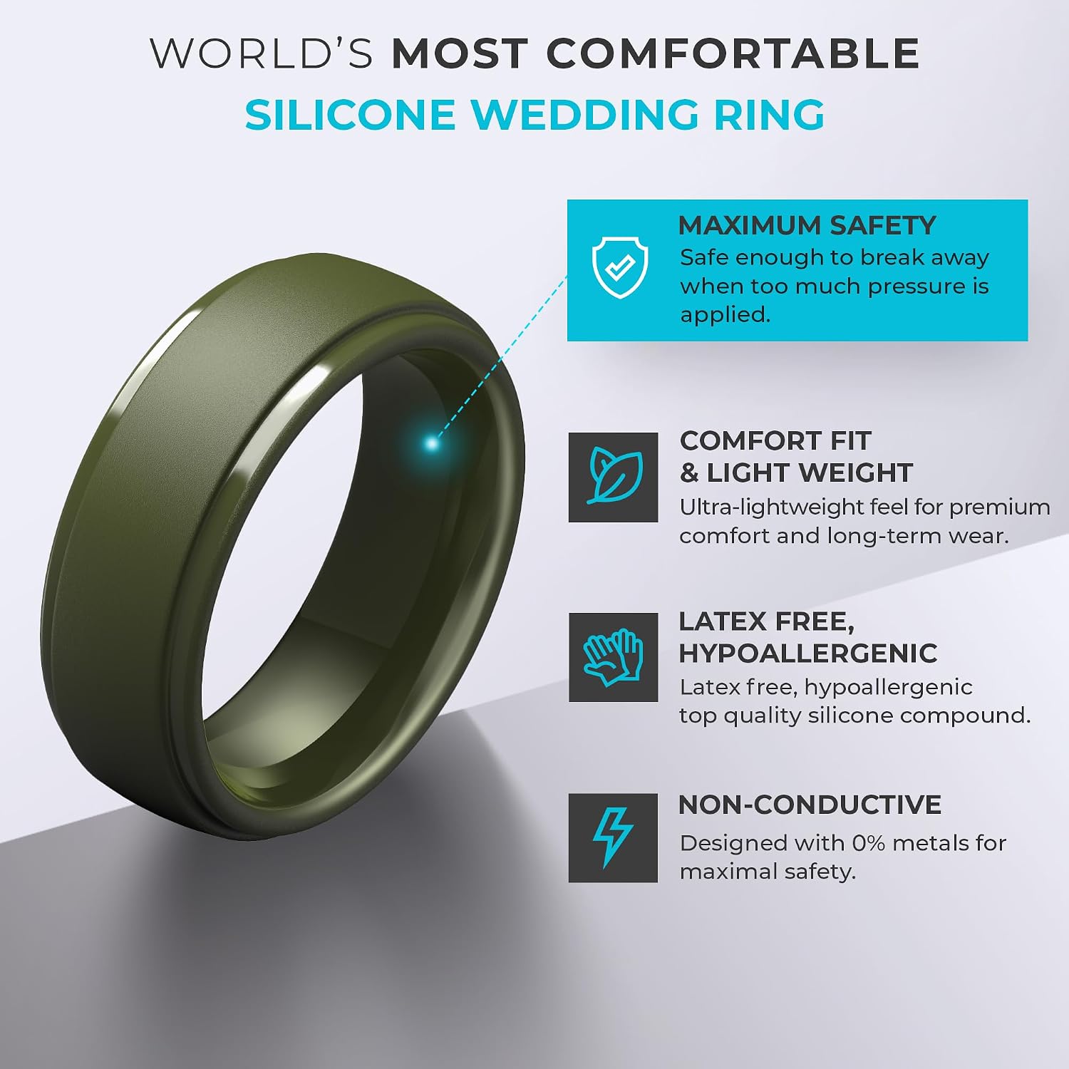 Detalle de ThunderFit Silicone Rings for Men – Step Edge Rubber Wedding Band (10mm Wide, 2.5mm Thick)
