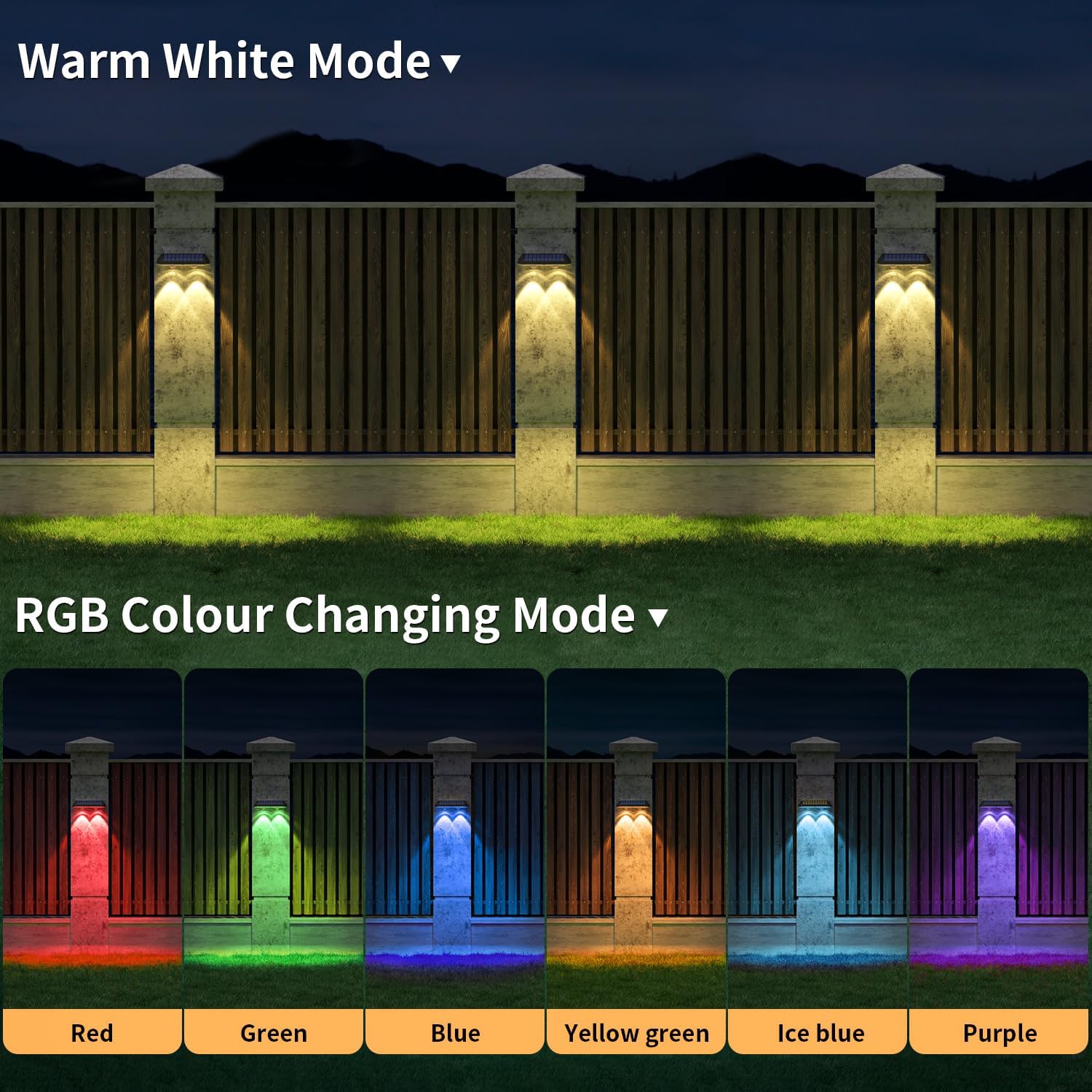 Thumbnail 2 de HAMLITE Solar Fence Lights Outdoor Garden (4-Pack) – RGB LED, 8 Modes, IP65