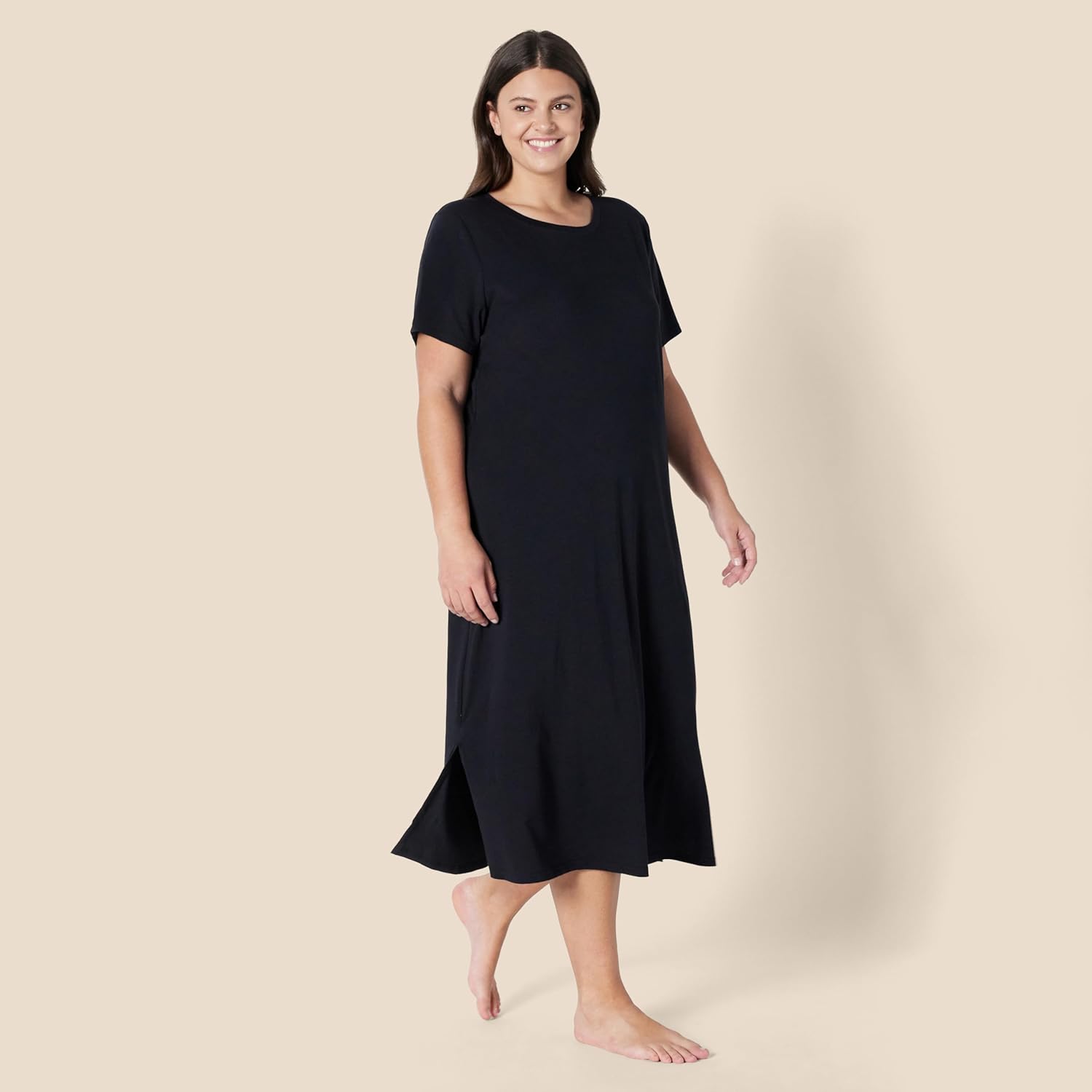 Thumbnail 6 de Amazon Essentials Damen Nachthemd mit kurzen Ärmeln aus Baumwollmodal (Regular Fit) – weiches Midi-Nachthemd