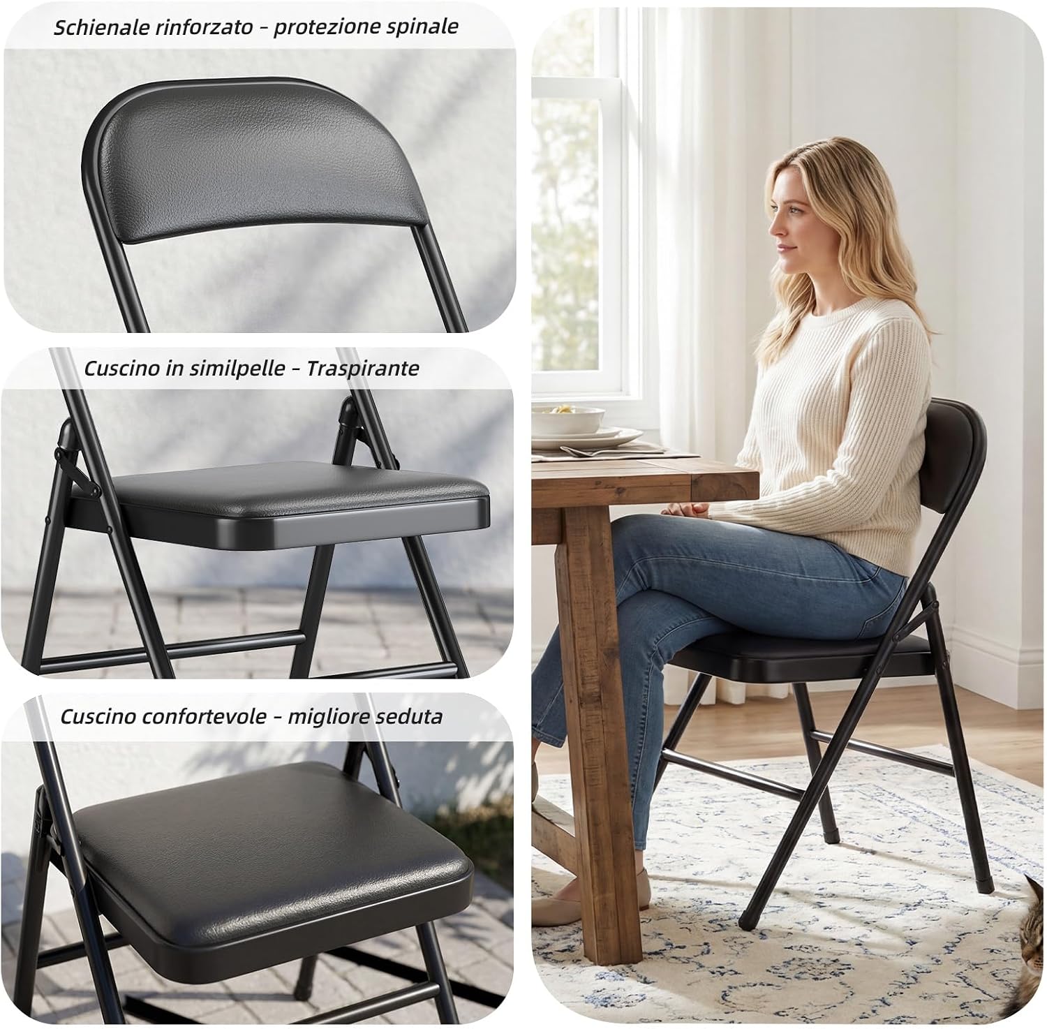 Thumbnail 4 de Asdsed Set di 8 Sedie Pieghevoli Imbottite – Comfort, Stabilità e Versatilità per Giardino e Interni