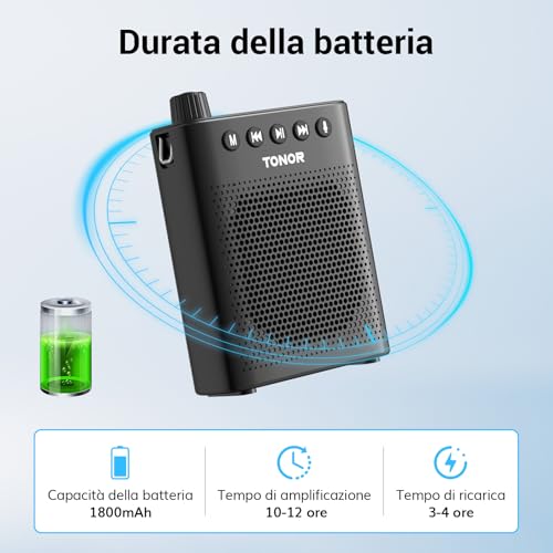 Detalle de TONOR K10 Amplificatore vocale portatile: potenza, mobilità e versatilità per insegnanti, guide e presentazioni