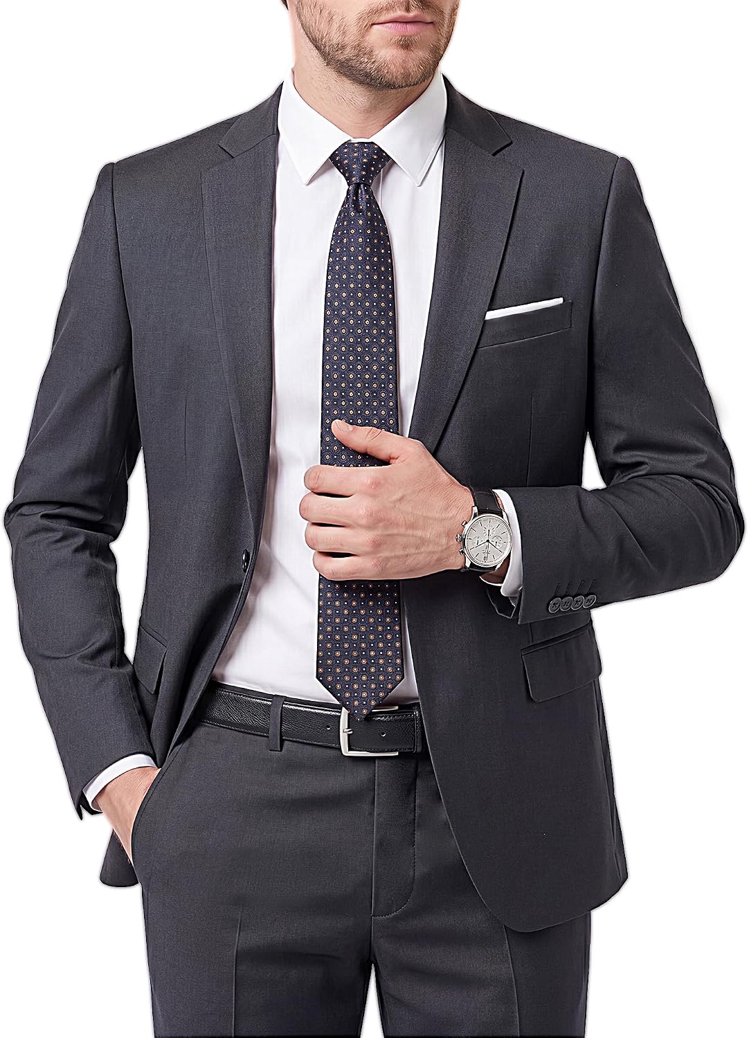 Detalle de WULFUL Men's 2 Piece Suit, Slim Fit One-Button Jacket and Pants