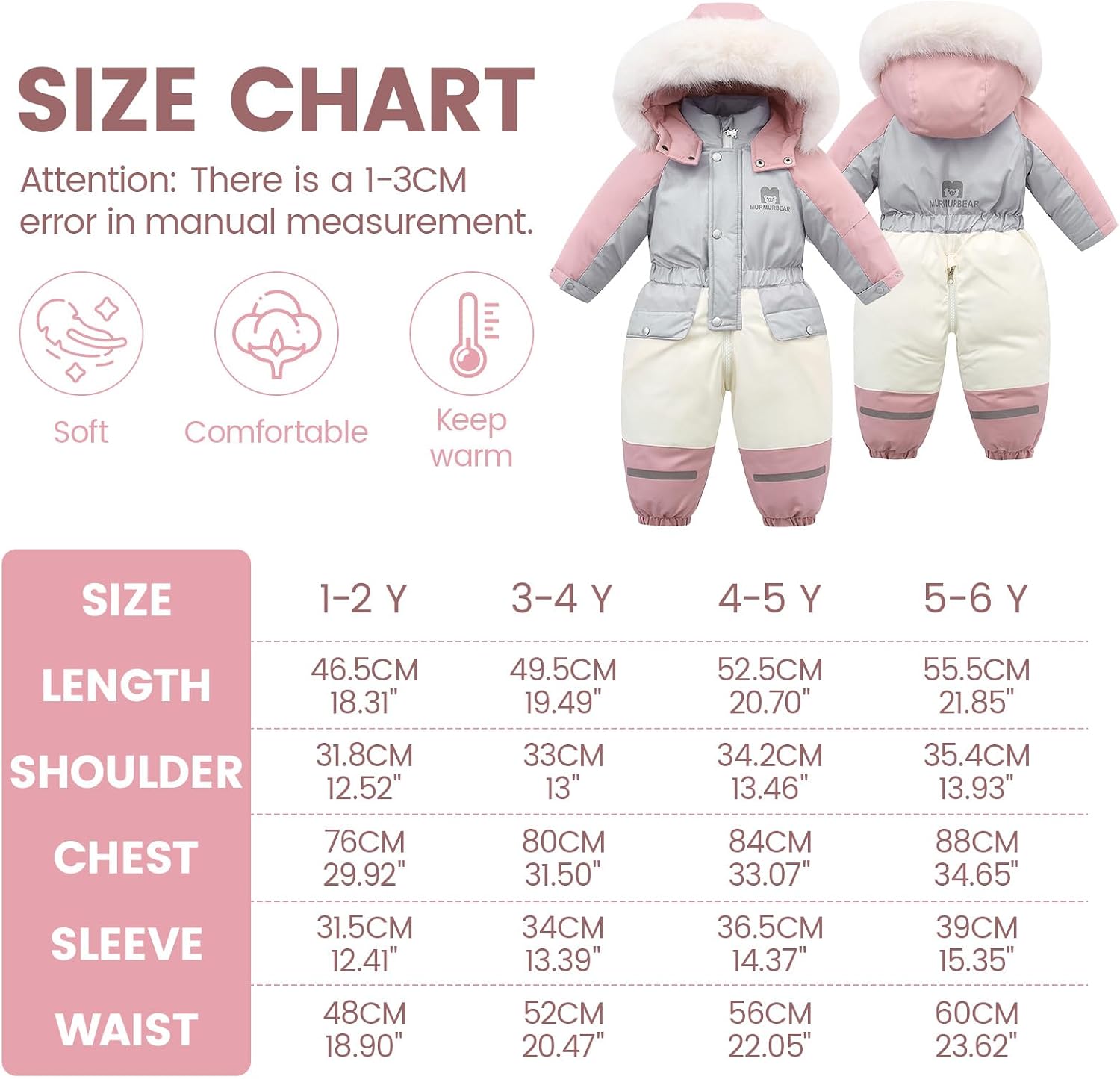 Detalle 2 de JiAmy Kids One-Piece Snowsuit, Fleece-Lined with Faux-Fur Hood