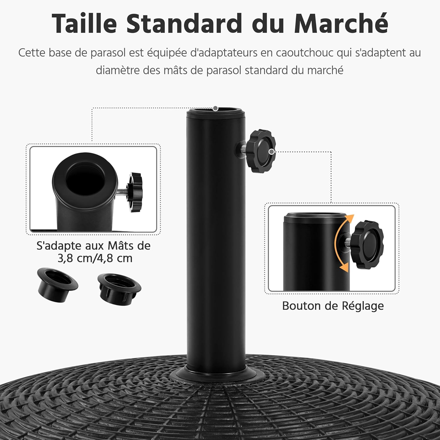 Thumbnail 6 de Yaheetech Pied de Parasol à Roulettes 24 kg / Base 52 cm – Résine et métal pour parasol Ø 3,8 cm ou 4,8 cm