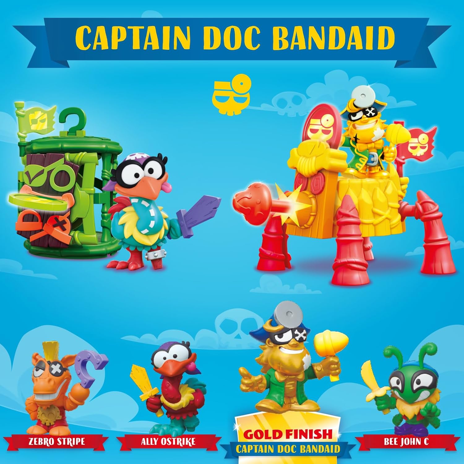 Thumbnail 2 de PIRATIX ADVENTURE WORLD Crazy Jungle Captain Pack „Doc Bandaid“ – Captain-Dock mit Neon-Accessoires (enthält 4 Piratix)