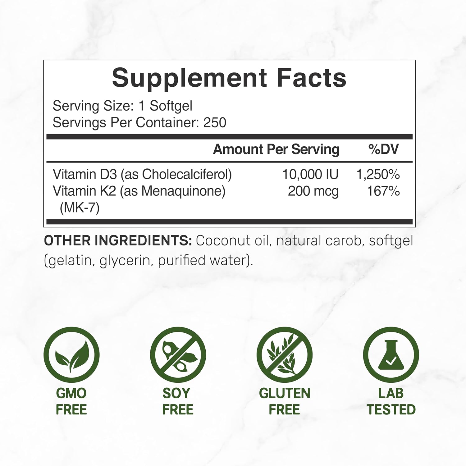 Detalle de DEAL SUPPLEMENT Vitamin D3 and K2 Softgels, 250 Count