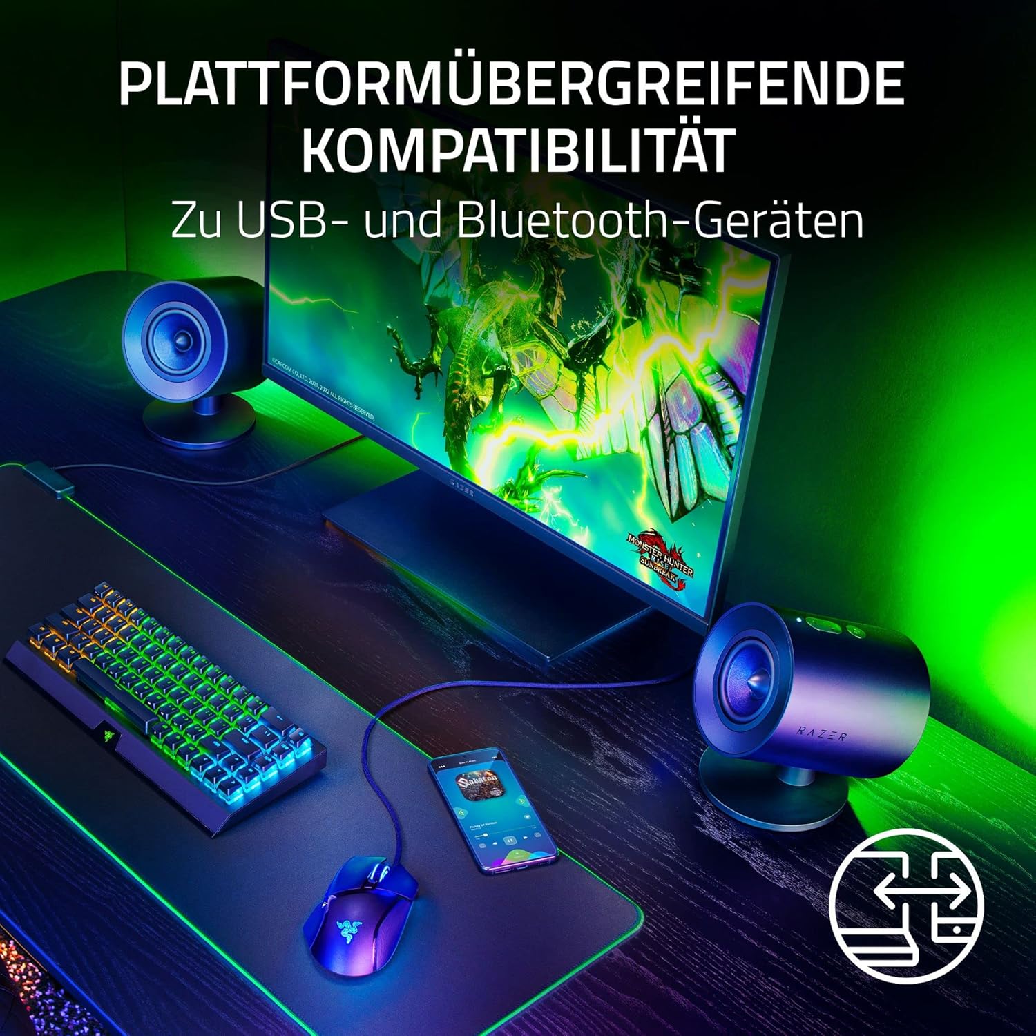 Thumbnail 6 de Razer Nommo V2 2.1 Gaming-Lautsprecher mit THX Spatial Audio, kabelgebundenem Subwoofer und Chroma RGB (schwarz)