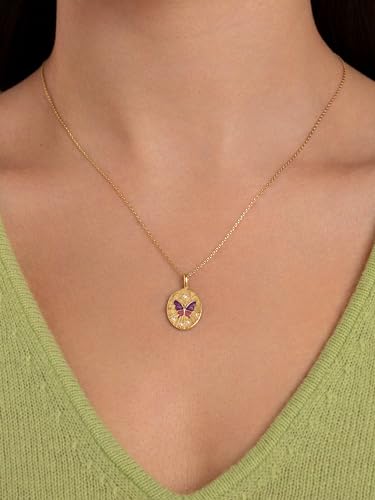Detalle de SINGULARU Collar Medallion Butterfly Rose: latón bañado en oro 18Kt, cadena 45 cm