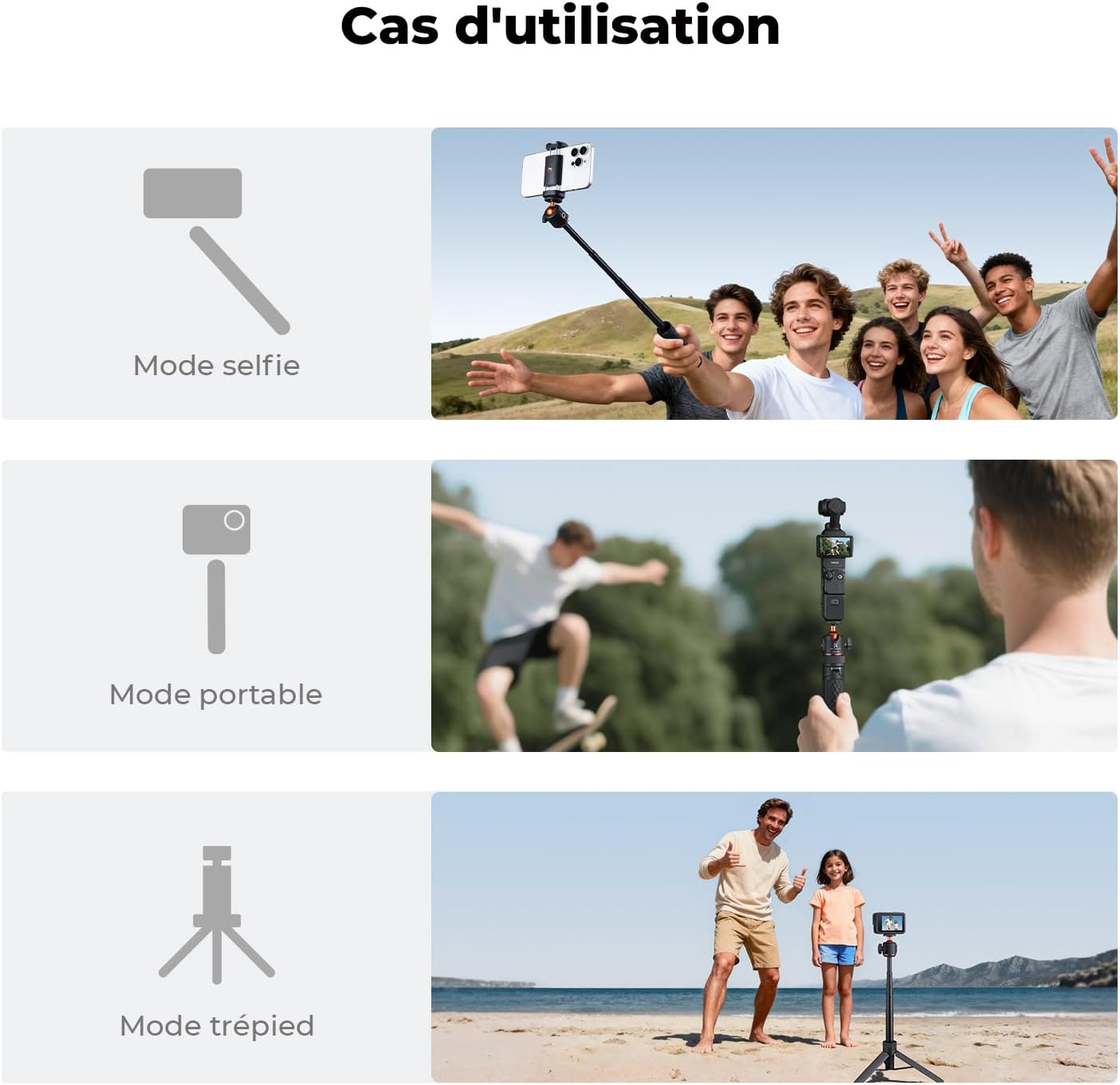 Thumbnail 6 de K&F CONCEPT MS62 Perche à Selfie 65 cm – Trépied léger et compact pour smartphone et caméra d’action