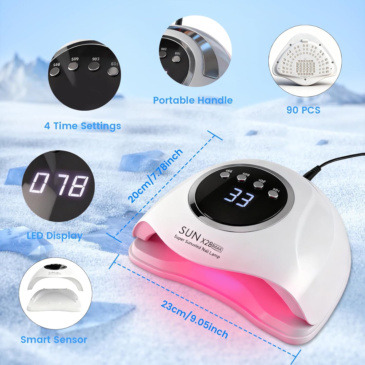 Detalle de Lampe à ongles LED UV professionnelle 500 W avec 90 LED – capteur intelligent et 4 minuteries