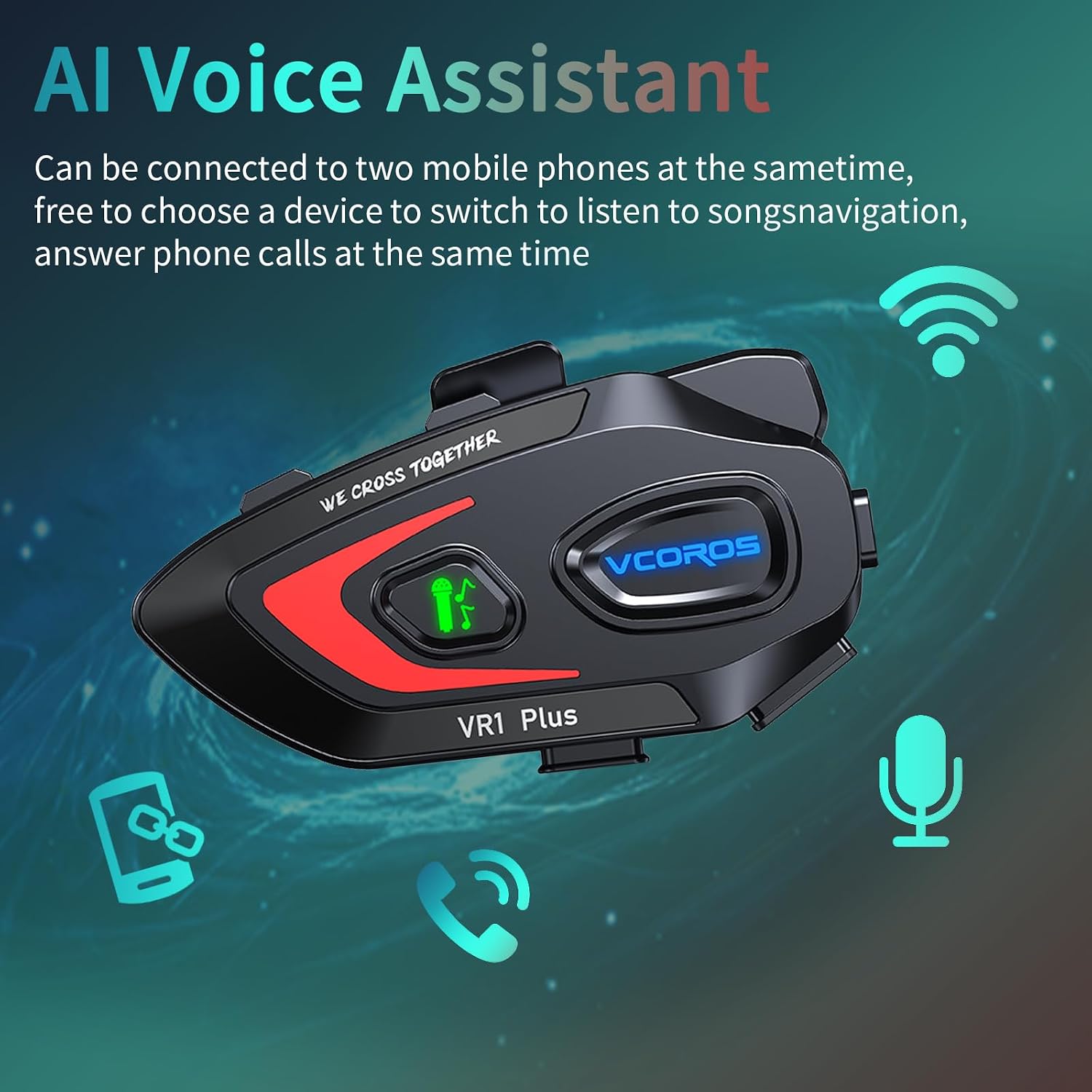 Thumbnail 6 de VR1 Plus Motorrad Headset mit Gegensprechanlage – 2er Set, IP56, Bluetooth 6.0, bis 500 m