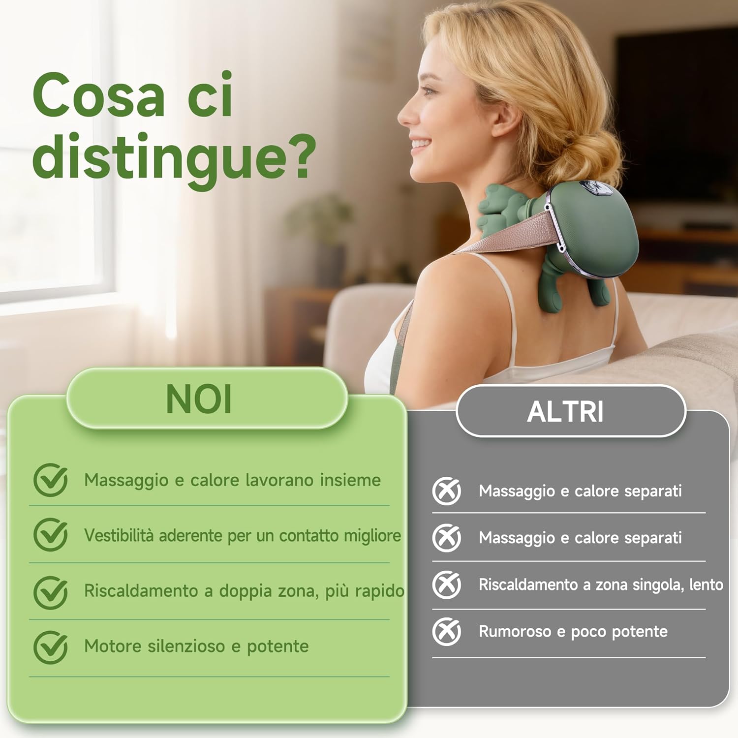 Detalle de Massaggiatore Cervicale 4D a Mano Bionica per collo e schiena con calore rosso e 3 intensità (Verde)