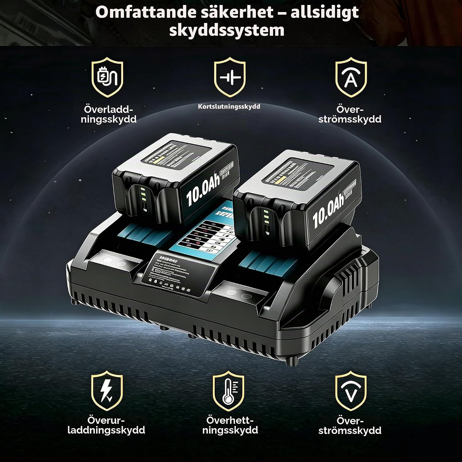 Thumbnail 5 de BATTOOL 2 – 18 V-batterier, 10,0 Ah med laddare DC 18RD 6A