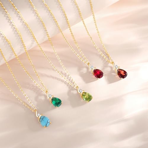 Detalle 2 de FANCIME 14ct Yellow Gold Pink Tourmaline Pendant Necklace for Women