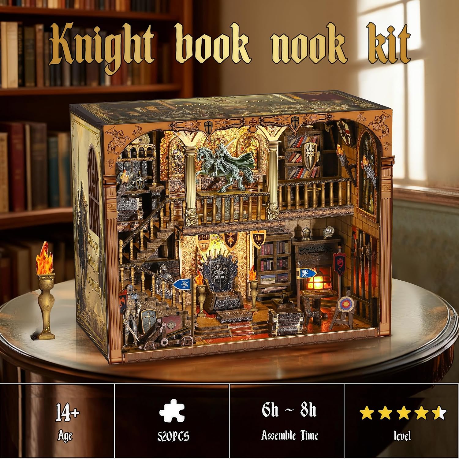 Detalle 2 de Book Nook Kit DIY Medieval Castle 3D LED