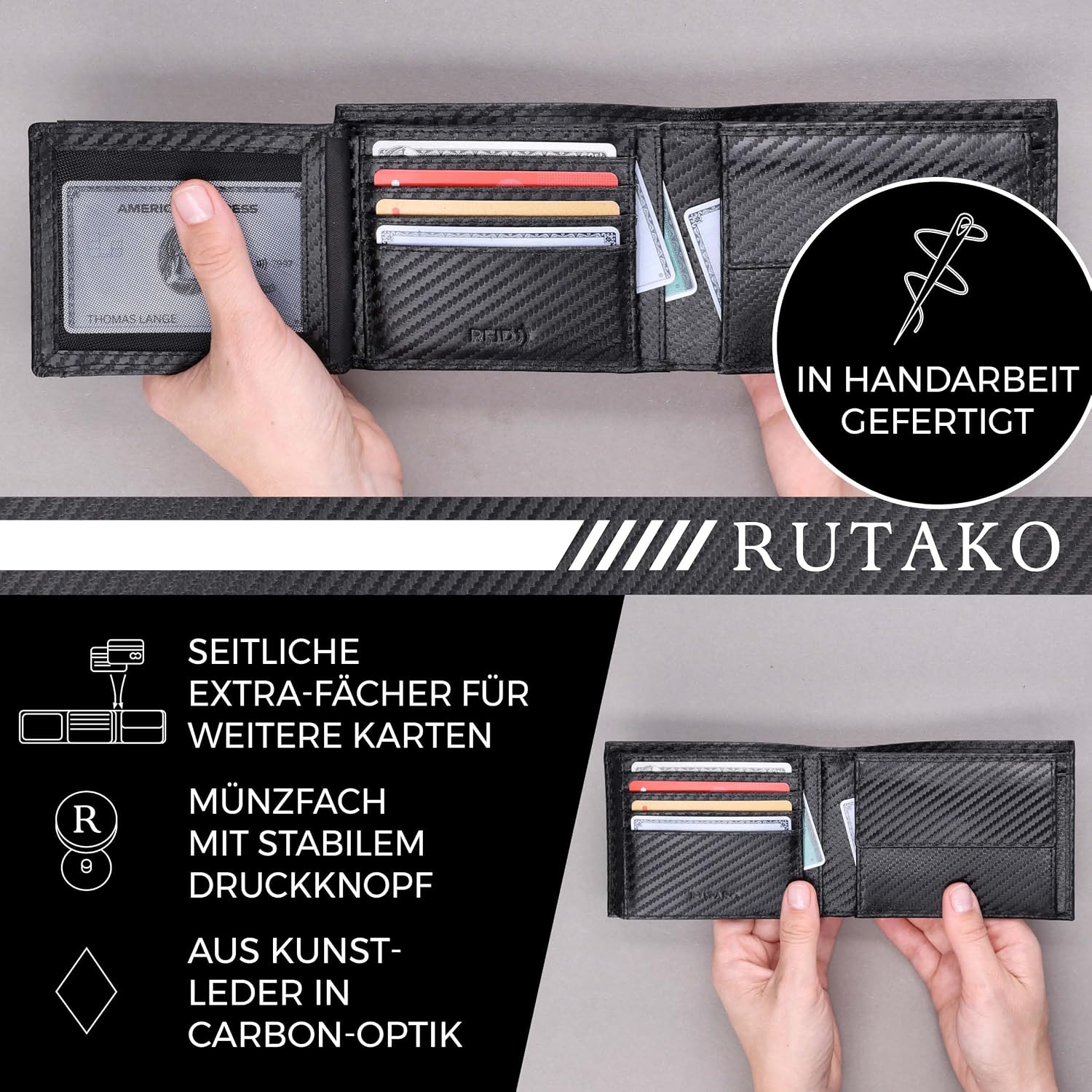 Detalle 2 de RUTAKO Leder Geldbörse Herren mit RFID Schutz – 12 Fächer