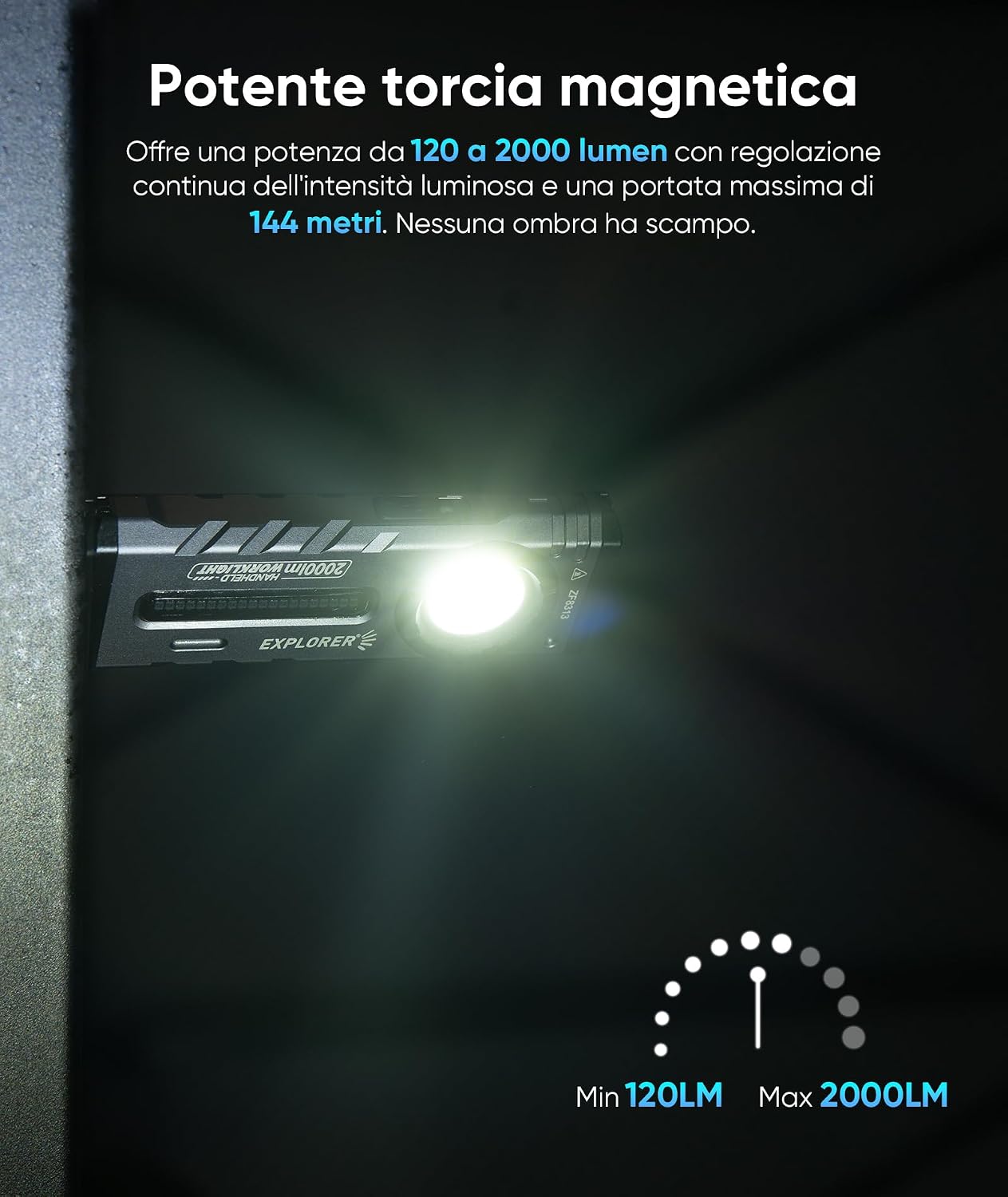 Thumbnail 1 de HOTLIGH ZF8313: Torcia LED Ricaricabile 2000 lumen, RGB e UV per esterni e riparazioni
