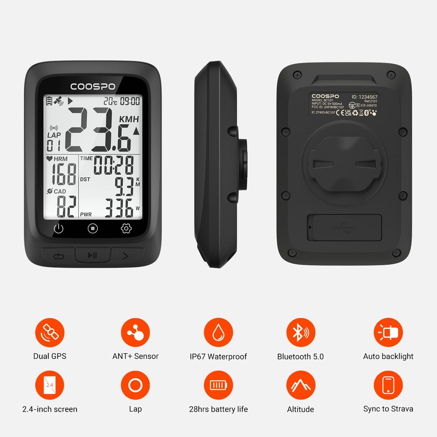 Thumbnail 1 de COOSPO Bike Computer BC107: GPS, ANT+ Compatibility and 2.4" Auto-Backlit Display