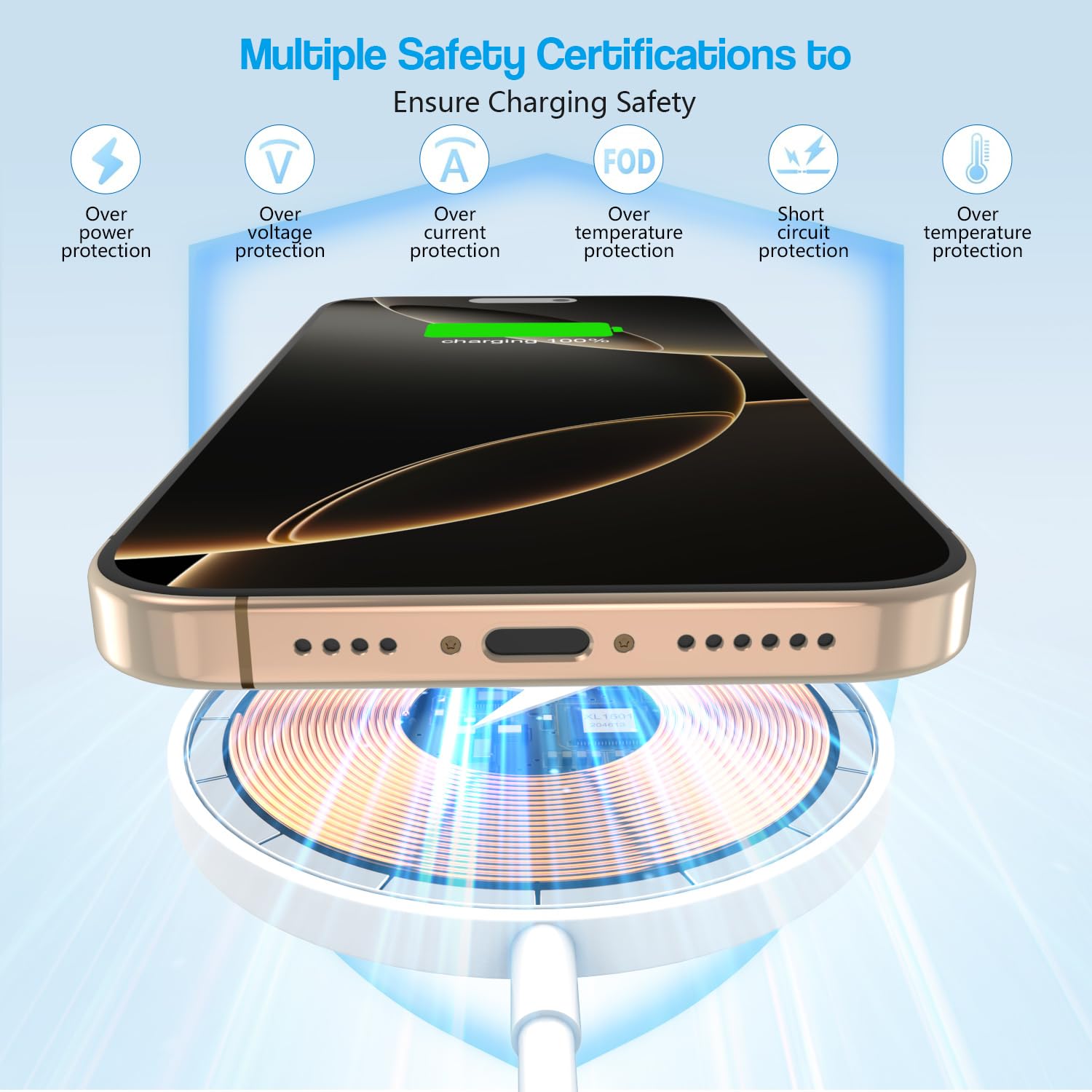 Detalle de 10FT Magnetic Wireless Charger 15W