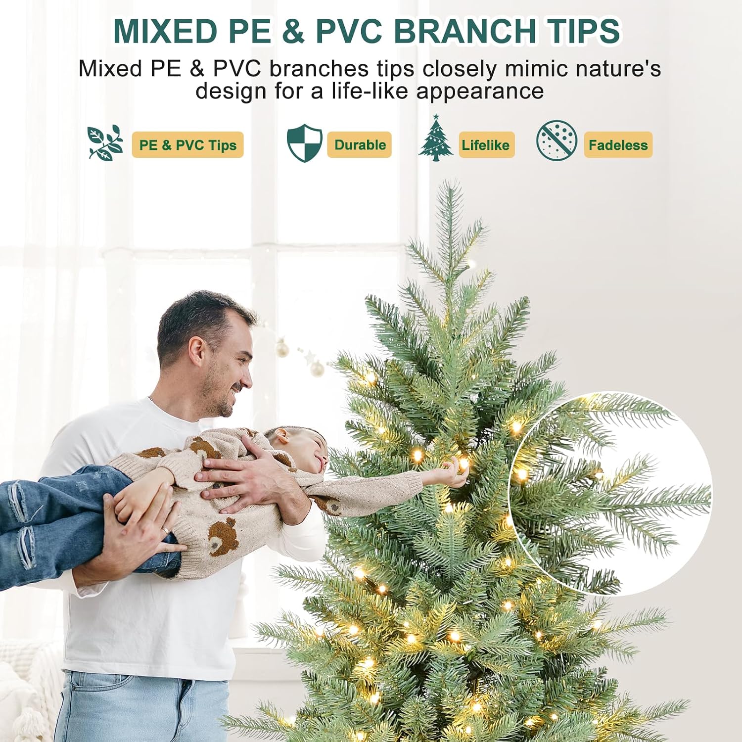 Detalle 2 de ClouFairy CF-HTC90T-2470T-650L 9-Foot Slim Christmas Tree, 2,470 Tips