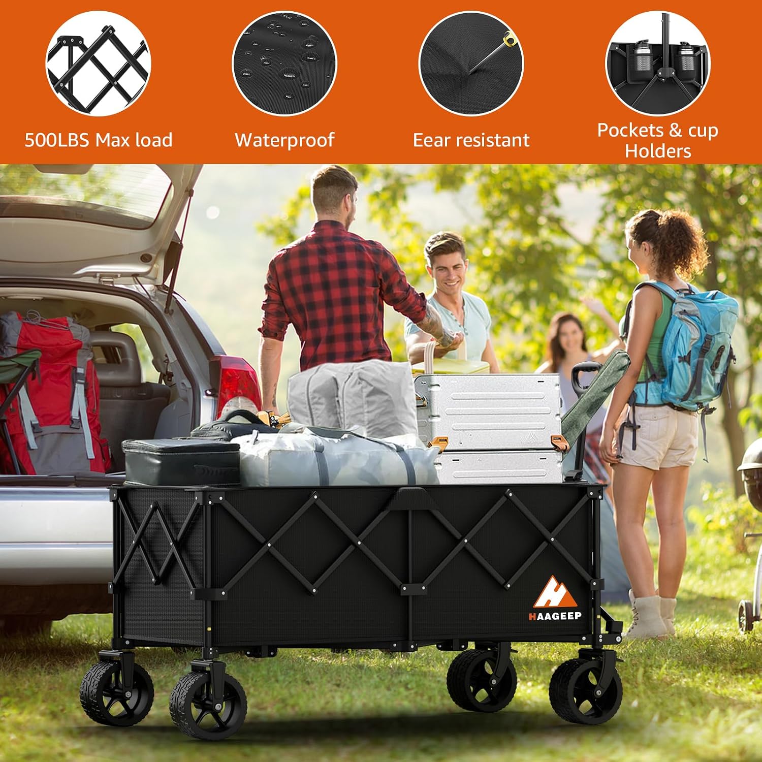 Detalle 2 de HAAGEEP pld003 Folding Utility Wagon Cart, 600 lb Capacity, All-Terrain Wheels