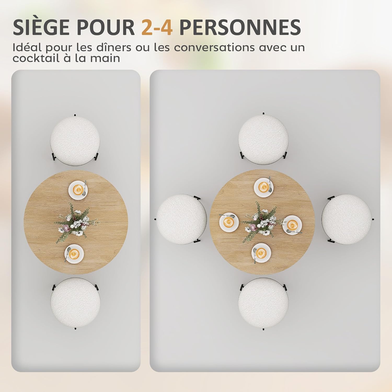 Thumbnail 3 de HOMCOM Table à Manger Ronde 80 cm pour 2 Personnes – Style Industriel, Plateau Bois et Piètement Croix en Acier, Blanc Chêne