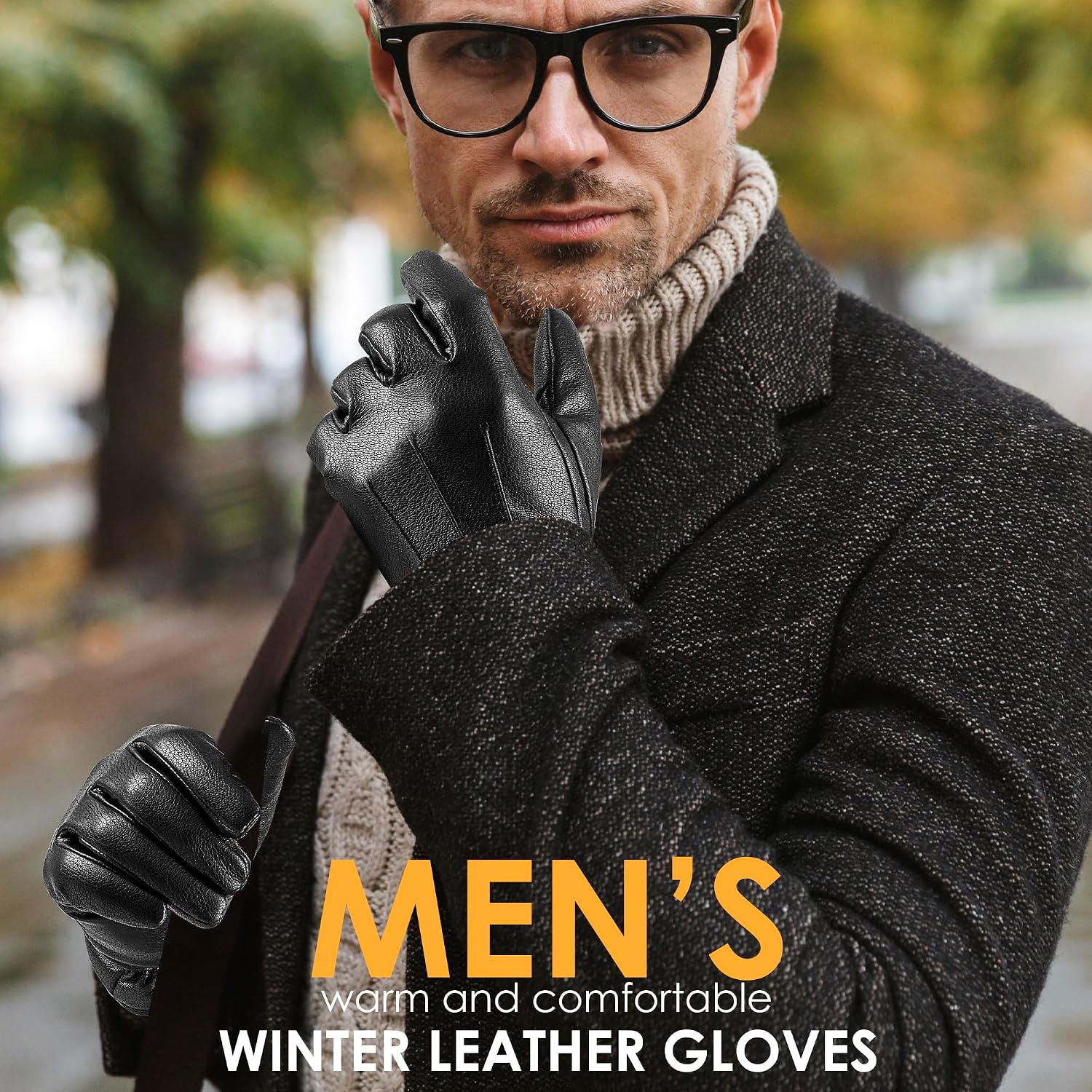 Detalle de Men’s Genuine Sheepskin Leather Gloves with Cashmere Lining and Touchscreen Use