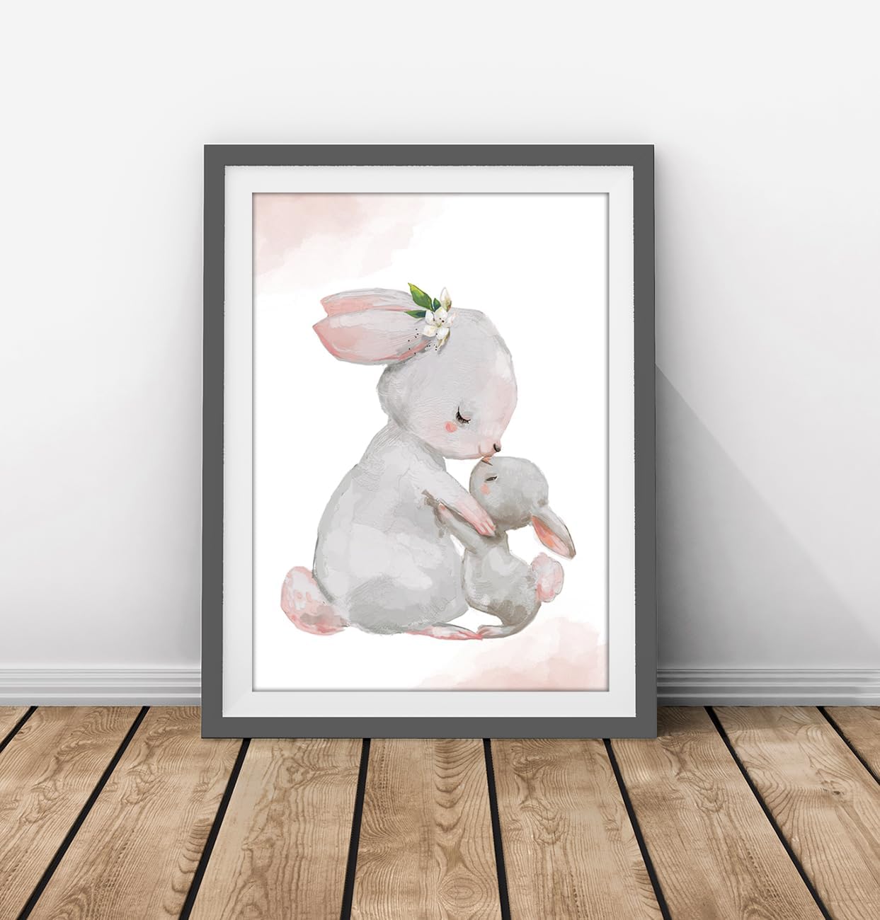 Thumbnail 3 de artpin® 3er-Set Poster Kinderzimmer Regenbogen Hasen A4 (ohne Rahmen) für Mädchen – Rosa/Grau