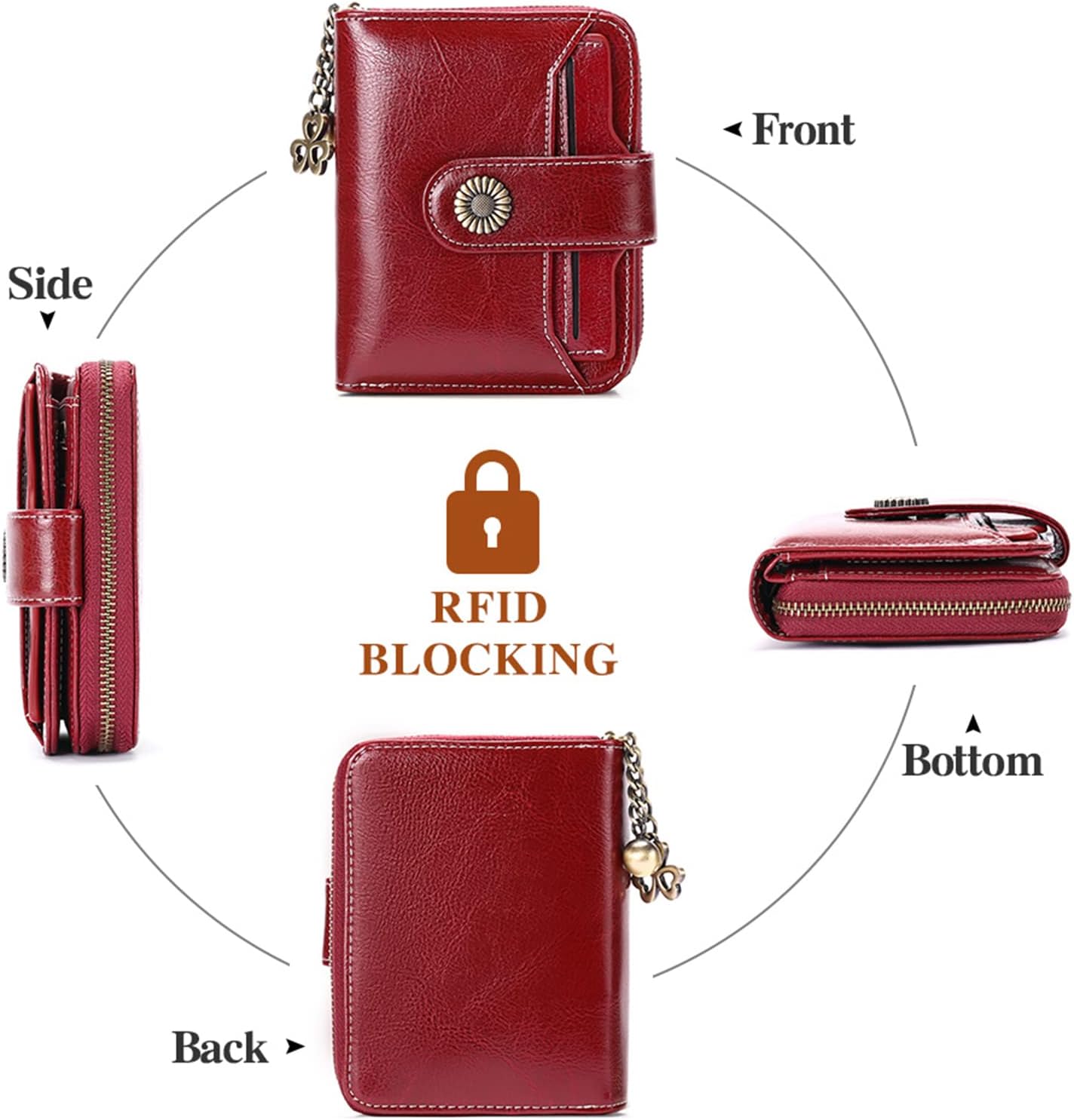 Detalle 2 de SENDEFN genuine leather small bifold wallet for women with RFID protection