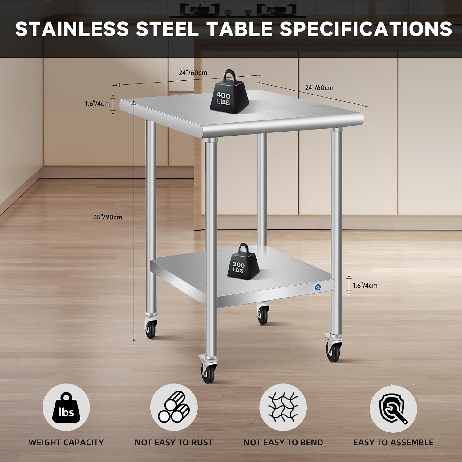 Thumbnail 1 de PIUMACU 24 x 36 Inch Stainless Steel Table with Wheels – Commercial Prep Table for Kitchen & More