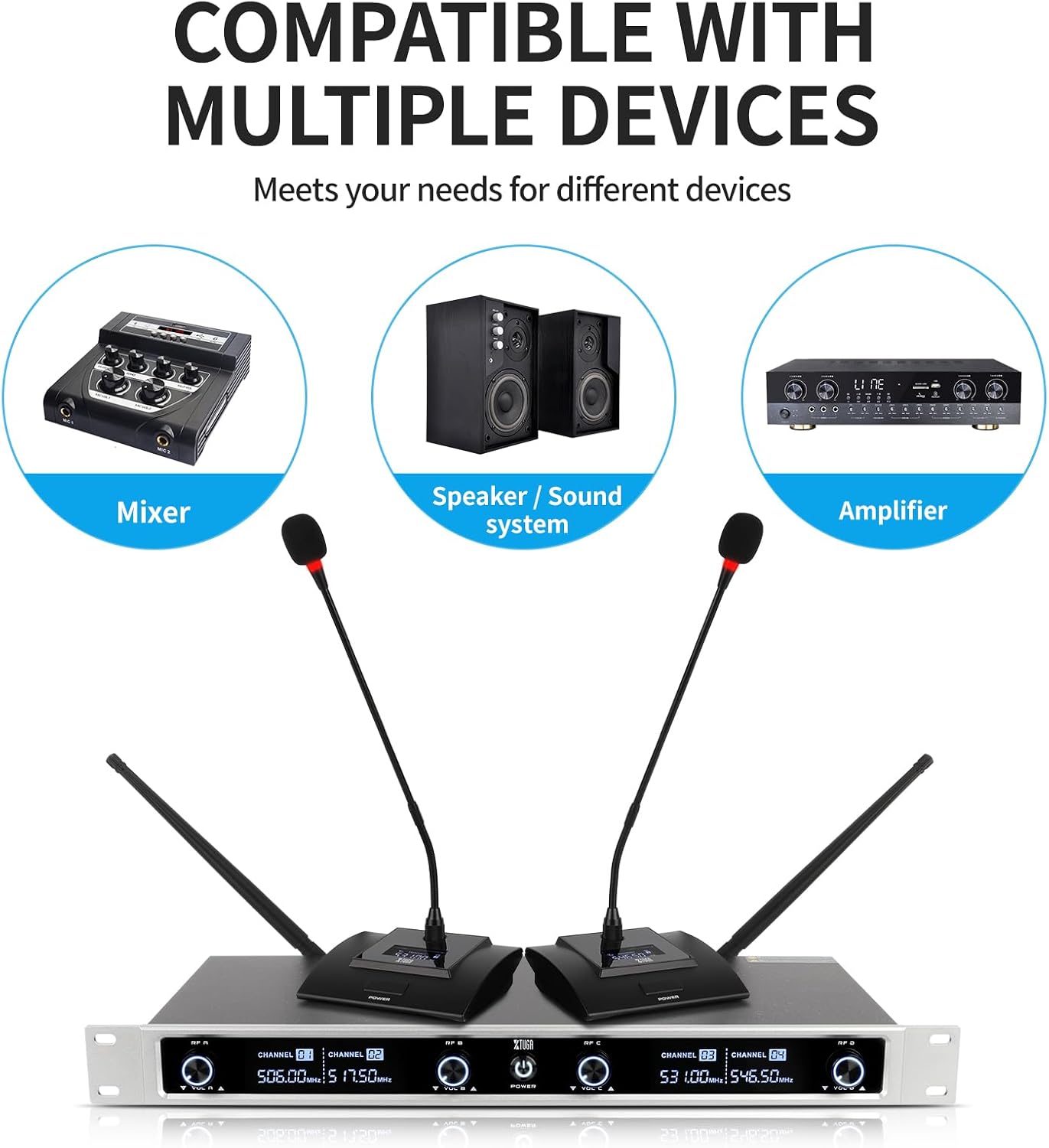 Thumbnail 1 de XTUGA CM240 4-Channel Wireless Conference Microphone System with UHF Gooseneck Mics