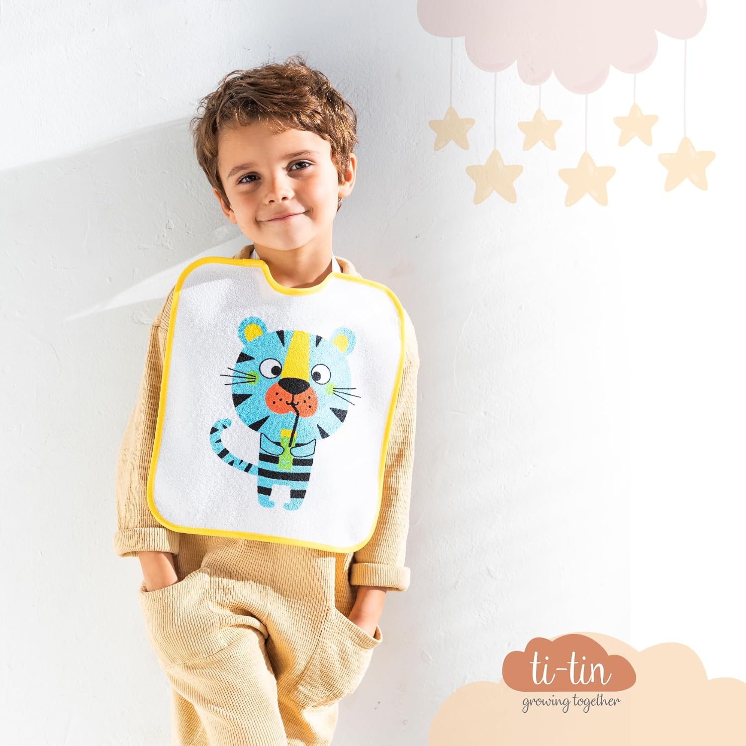 Thumbnail 5 de Ti TIN Lot de 4 Bavoirs Bébé Imperméables – Éponge 73% Coton / 27% Polyester, Motifs Animaux, Fermeture Élastique