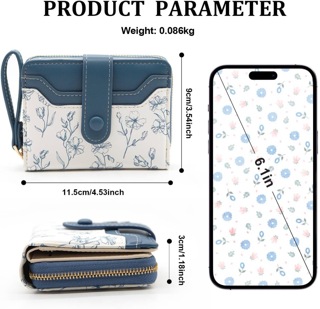 Detalle de YAMEIZE Women Purse Bifold Leather Small Wallet with Floral Print and Wrist Strap