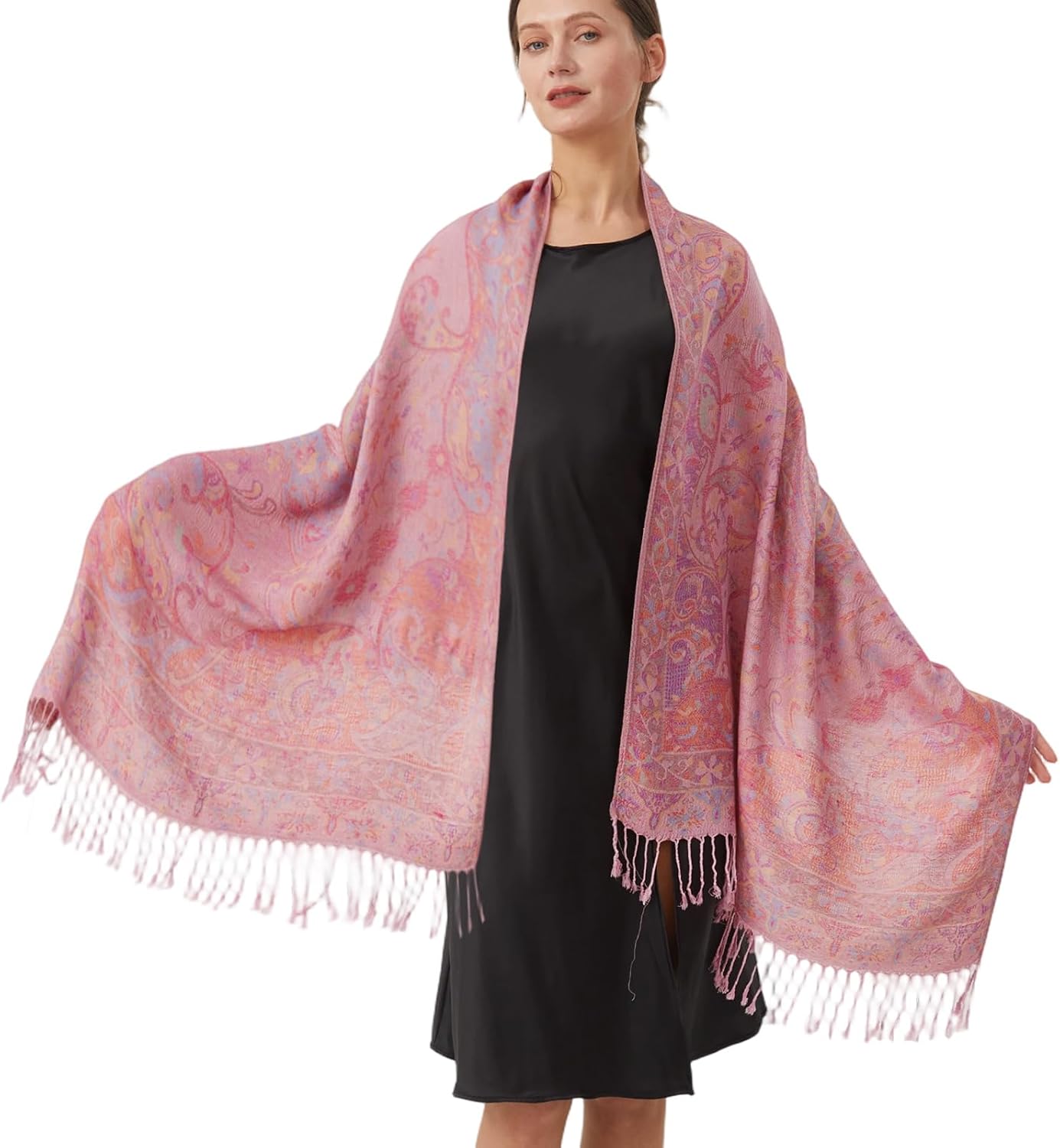 Detalle de Paisley Pashmina Rave Shawl Scarf for Women, Reversible Ethnic Jacquard Wrap