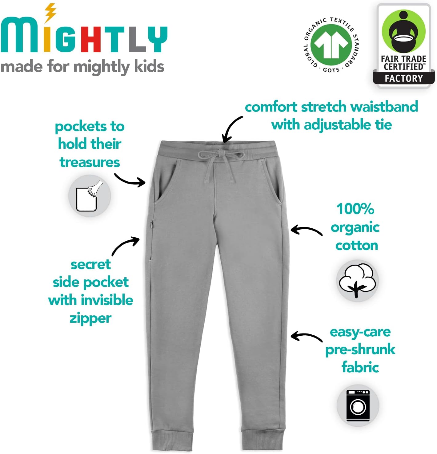 Detalle 2 de Mightly Kids' Jogger Sweatpants in Organic Cotton