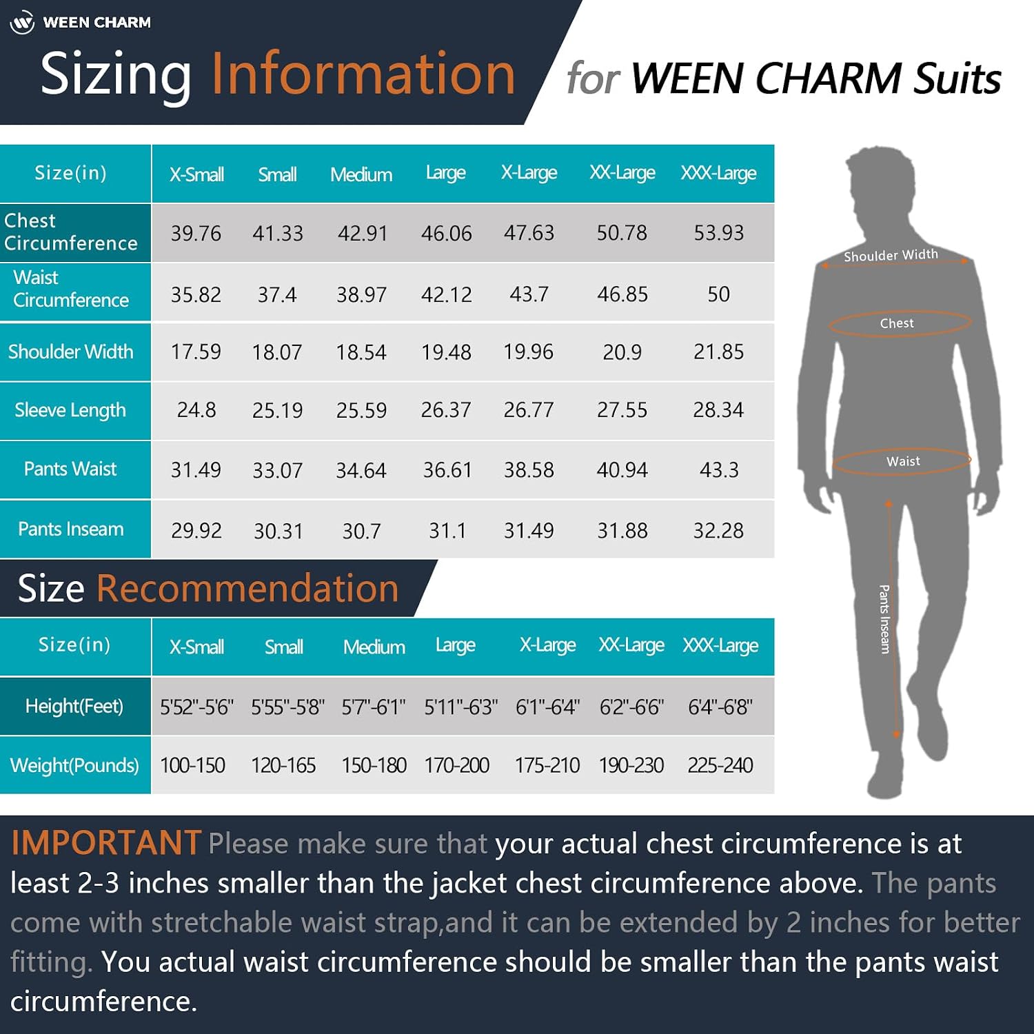 Detalle 2 de WEEN CHARM Men's Slim-Fit Two-Piece Suit with One-Button Blazer and Trousers