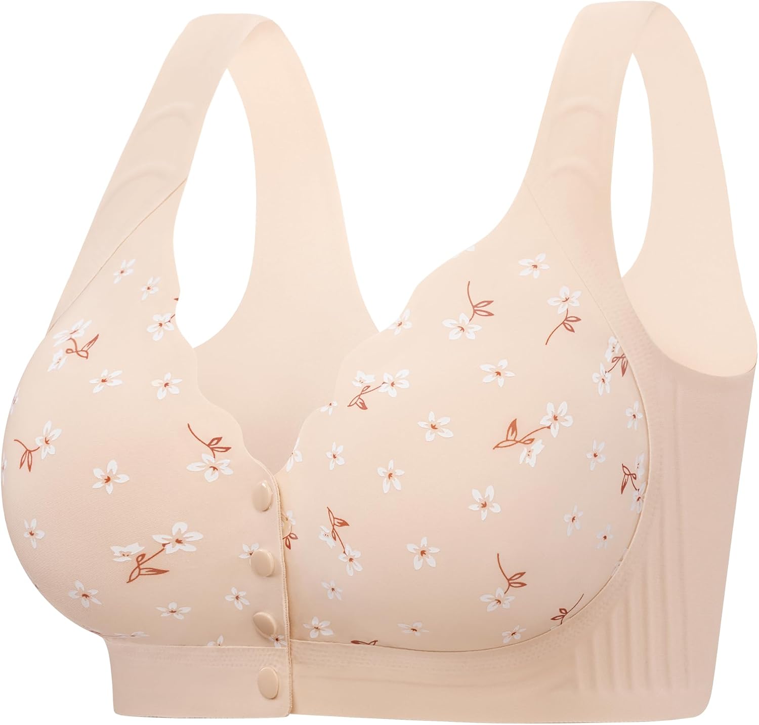 Detalle de Angelhood Daisy Front-Closure Wireless Bra, Seamless Full Coverage